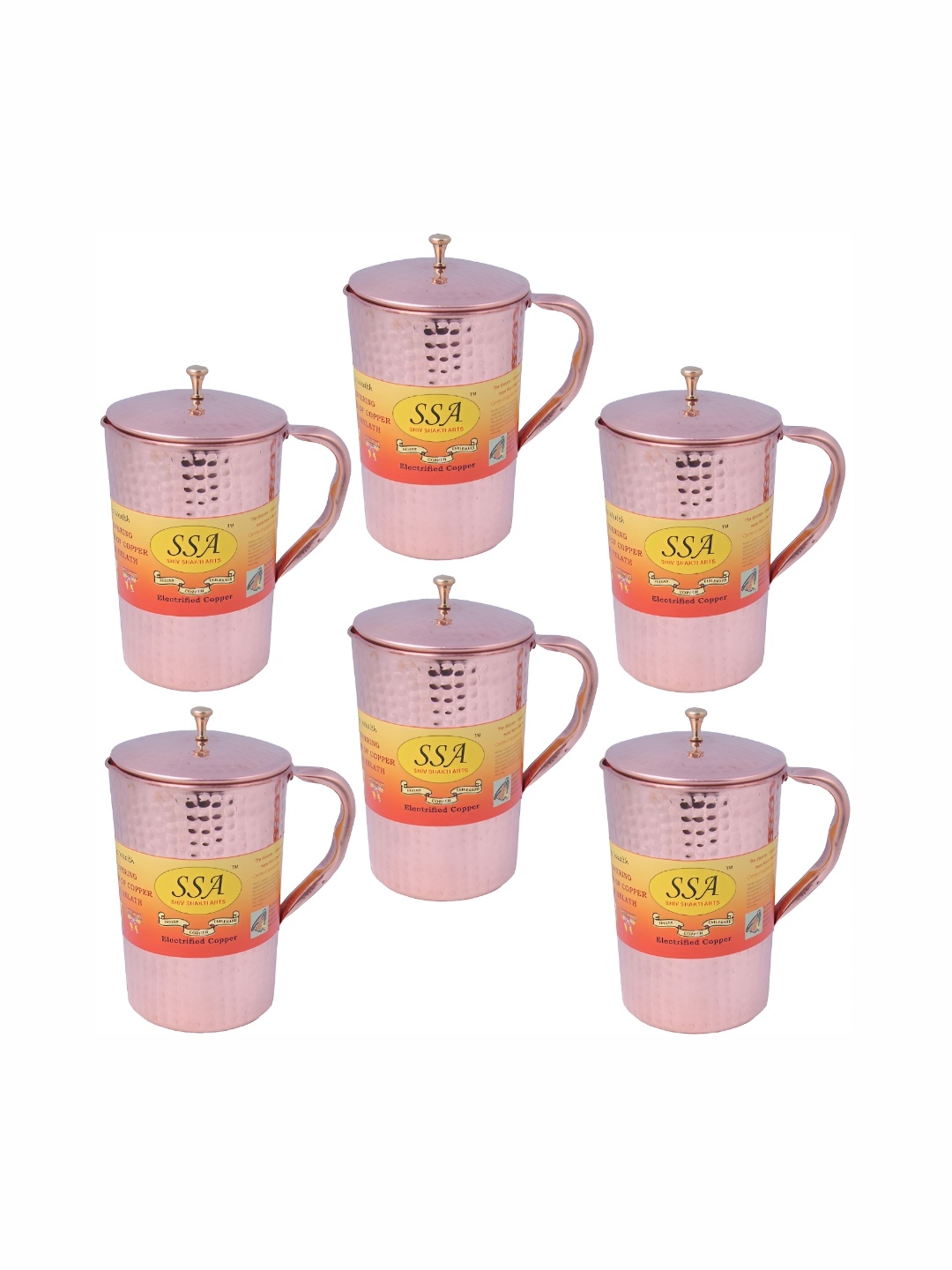 

Shivshakti Arts Copper Toned 6 Pieces Easy to Clean Copper Water Jugs 1.5L