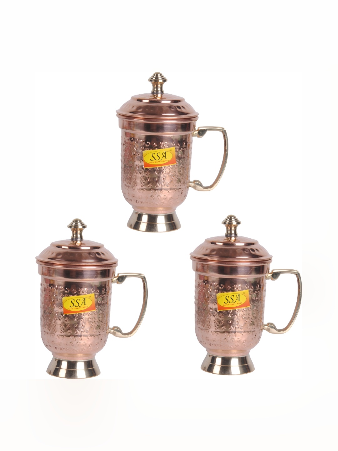 

Shivshakti Arts Brown 3 Pieces Easy to Clean Copper Water Jugs 400 ML