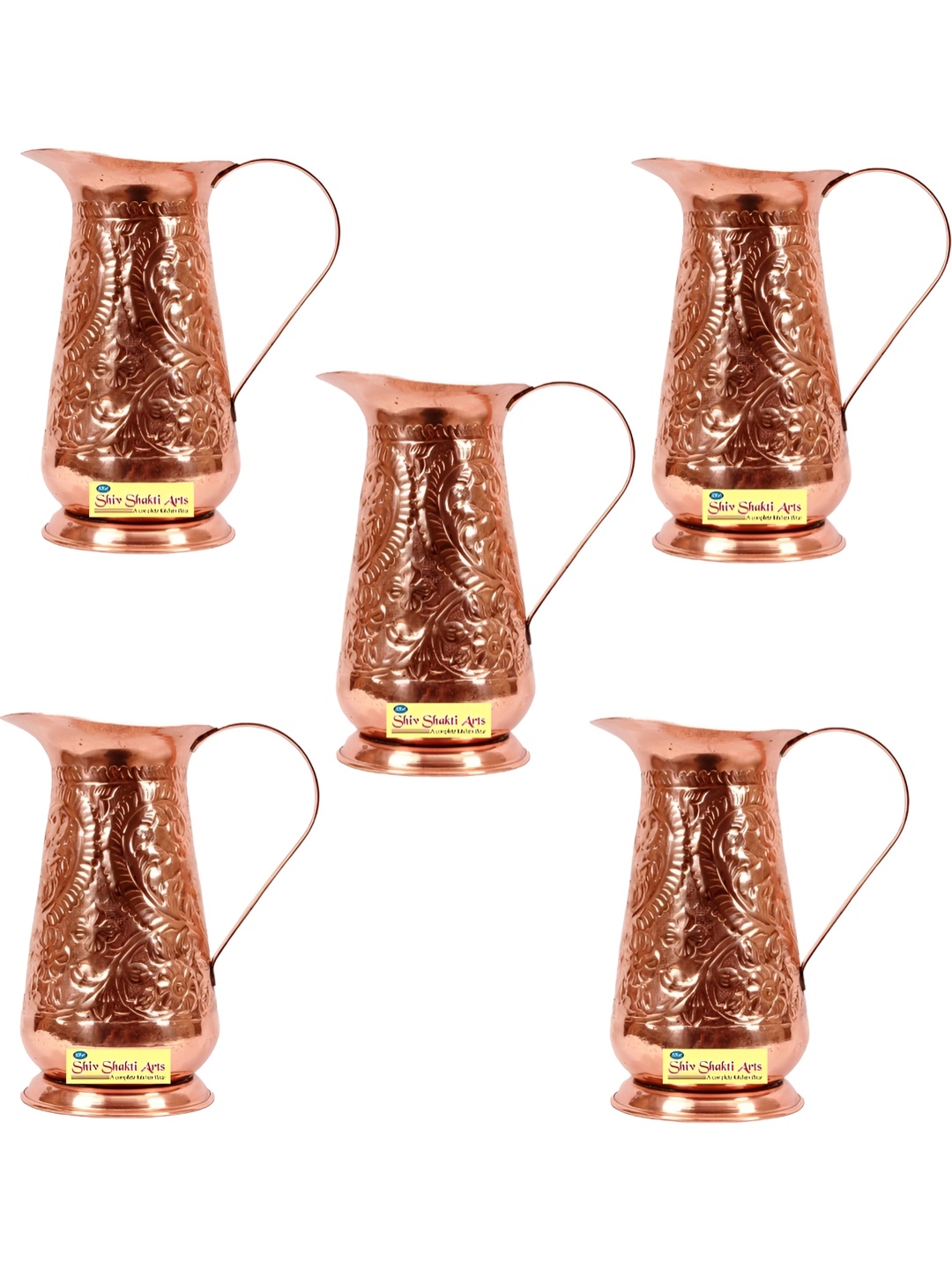 

Shivshakti Arts 5 Pieces Copper Easy to Clean Water Jugs 1.2 L