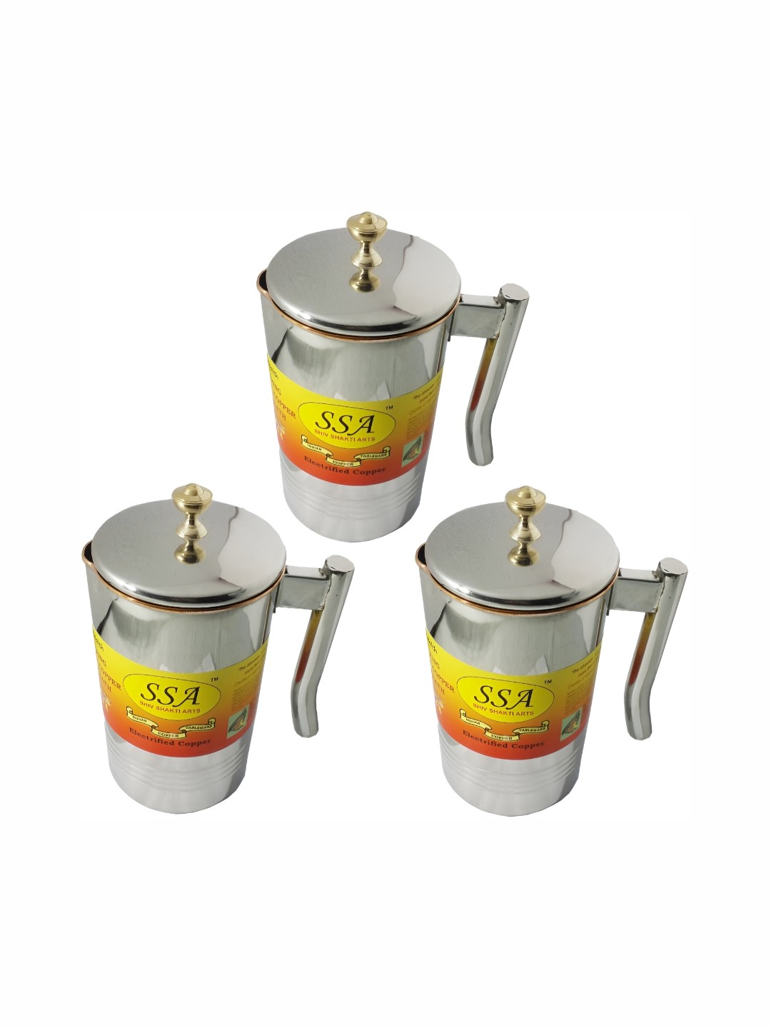 

Shivshakti Arts Steel 3 Pieces Easy To Clean Copper Water Jugs 2L