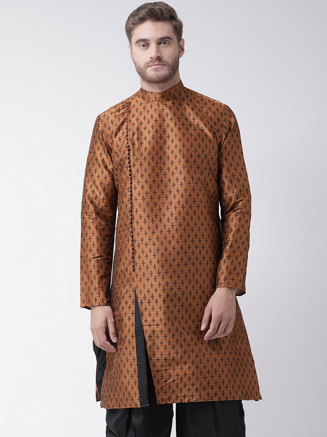 

DEYANN Mandarin Collar Long Sleeves Ethnic Printed Kurta, Copper