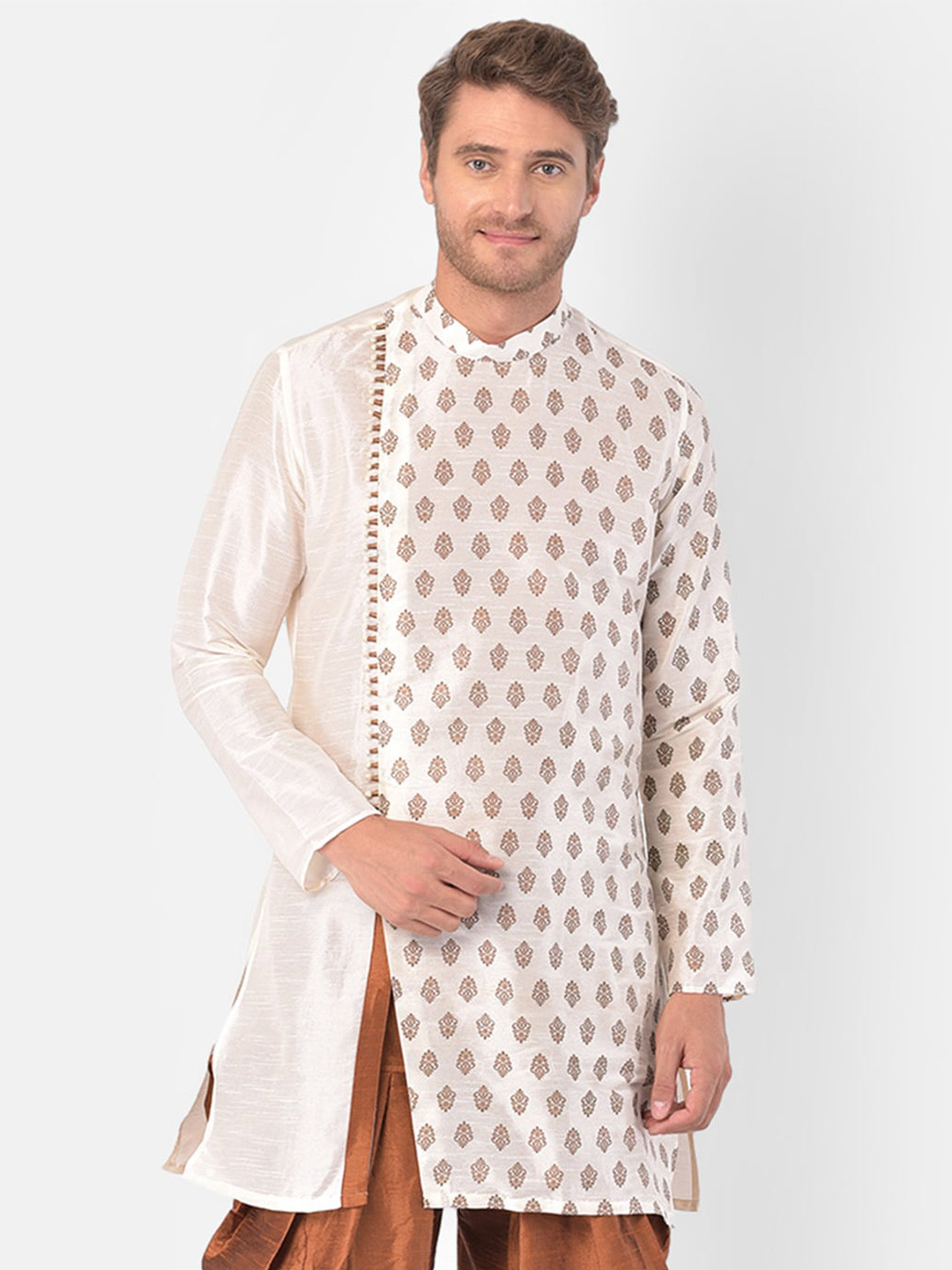 

DEYANN Mandarin Collar Long Sleeves Ethnic Printed Kurta, Off white