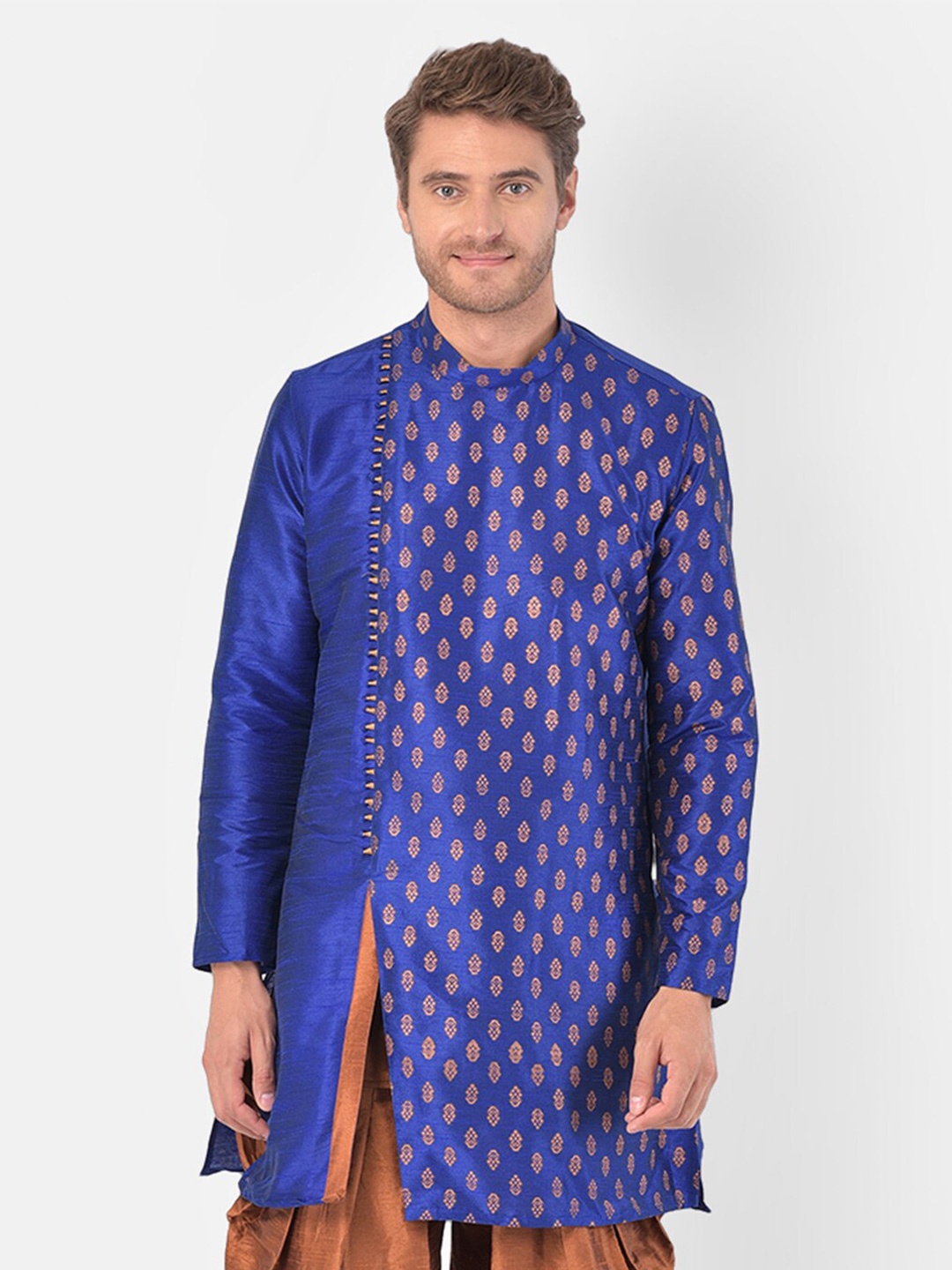 

DEYANN Mandarin Collar Long Sleeves Ethnic Printed Kurta, Blue
