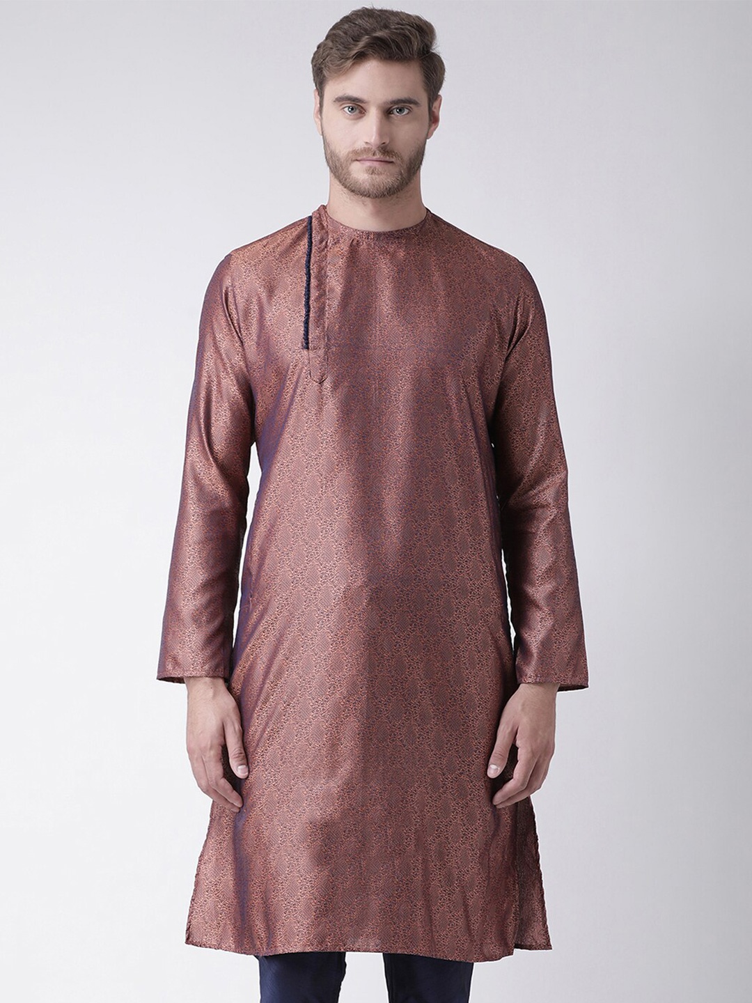 

DEYANN Key hole Neck Long Sleeves Keyhole Neck Straight Kurta, Copper