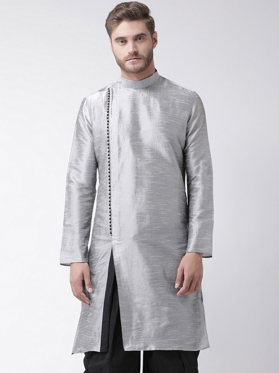

DEYANN Mandarin Collar Long Sleeves Kurta, Silver