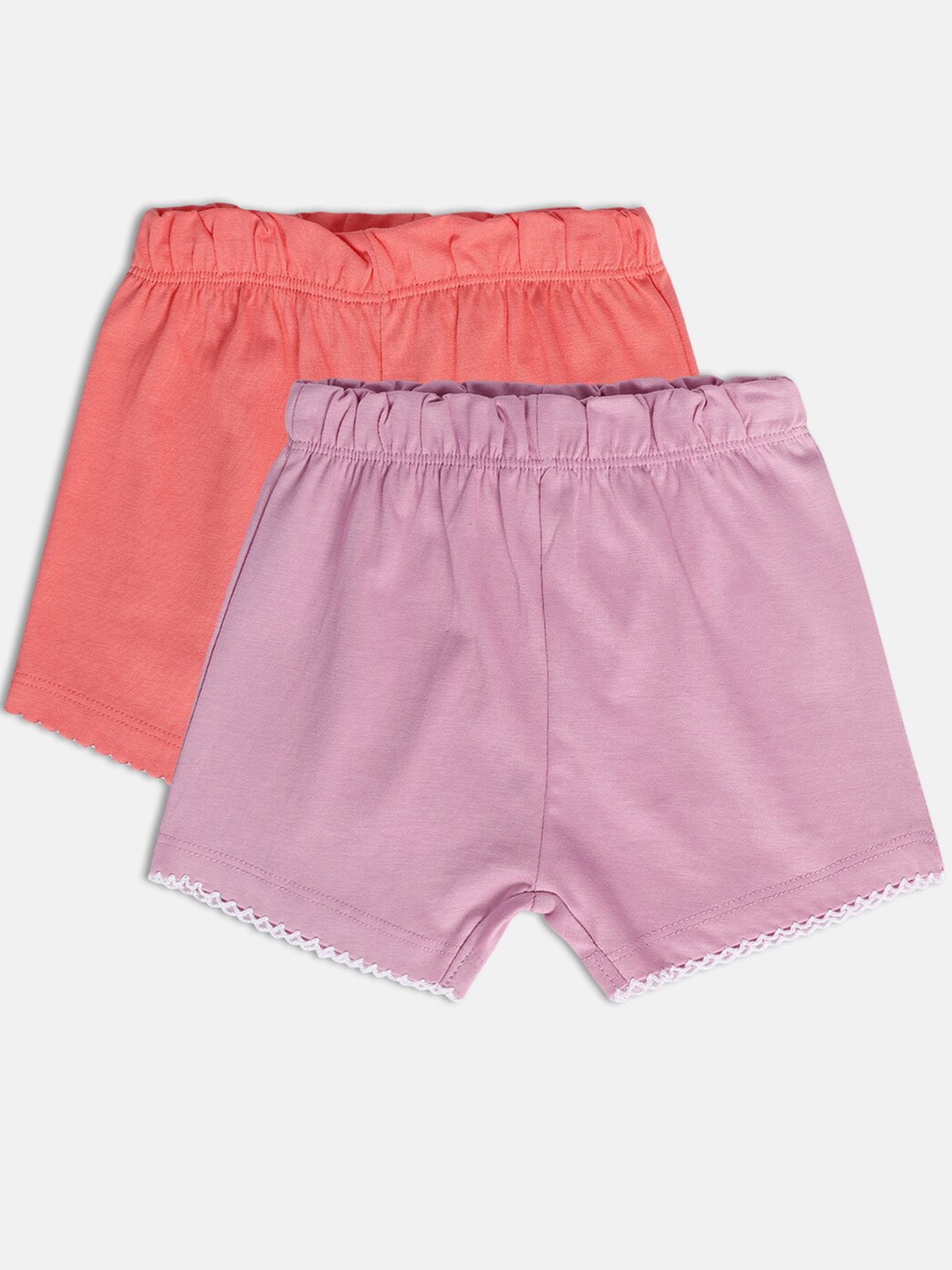 

MINI KLUB Girls Pack Of 2 Mid-Rise Pure Cotton Shorts, Peach