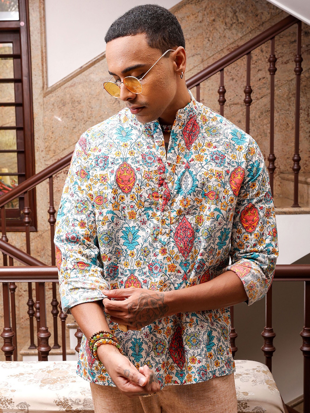 

The Indian Garage Co Floral Printed Pure Cotton Casual Shirt, White