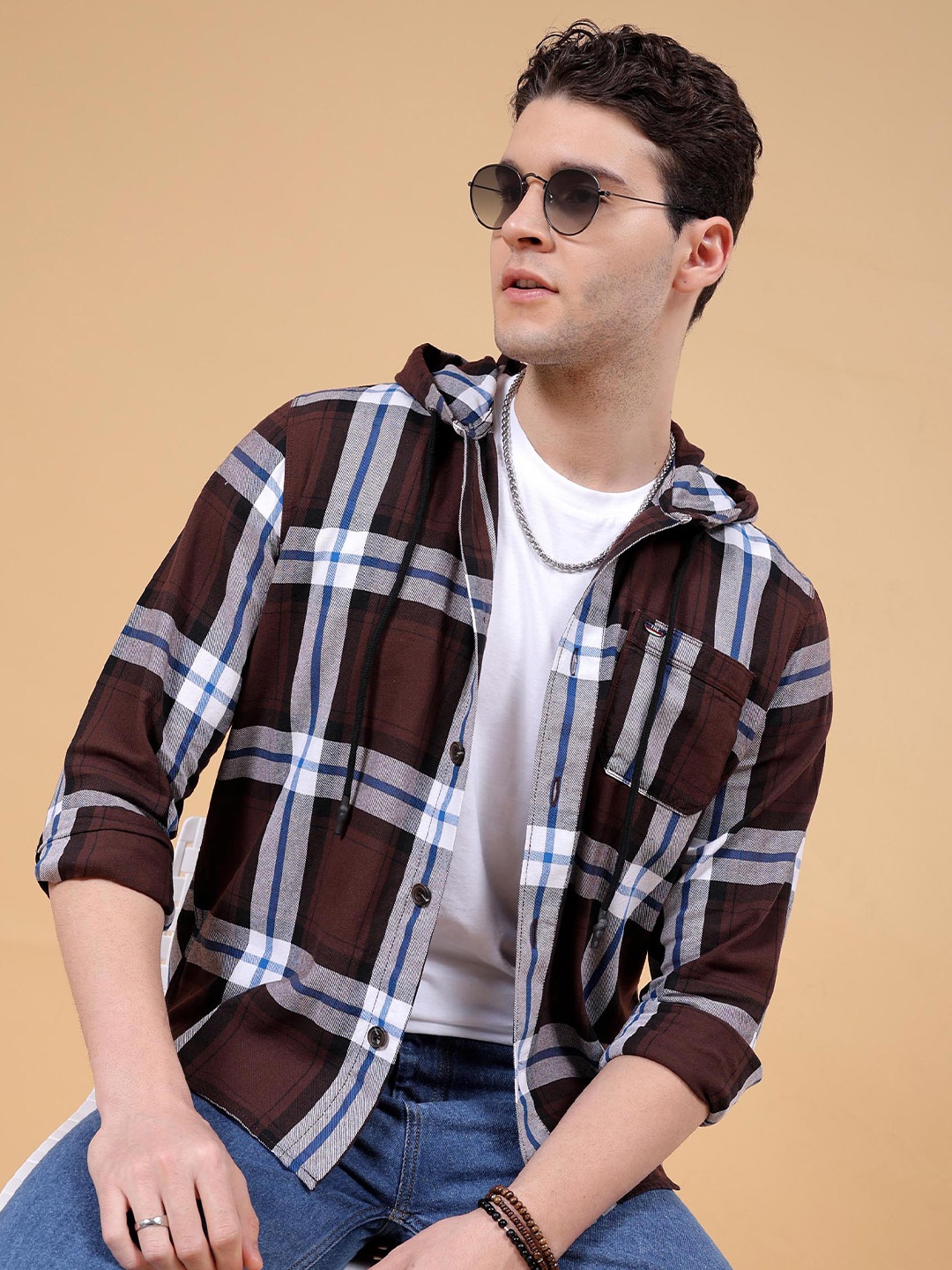 

The Indian Garage Co Tartan Checked Pure Cotton Casual Shirt, Brown