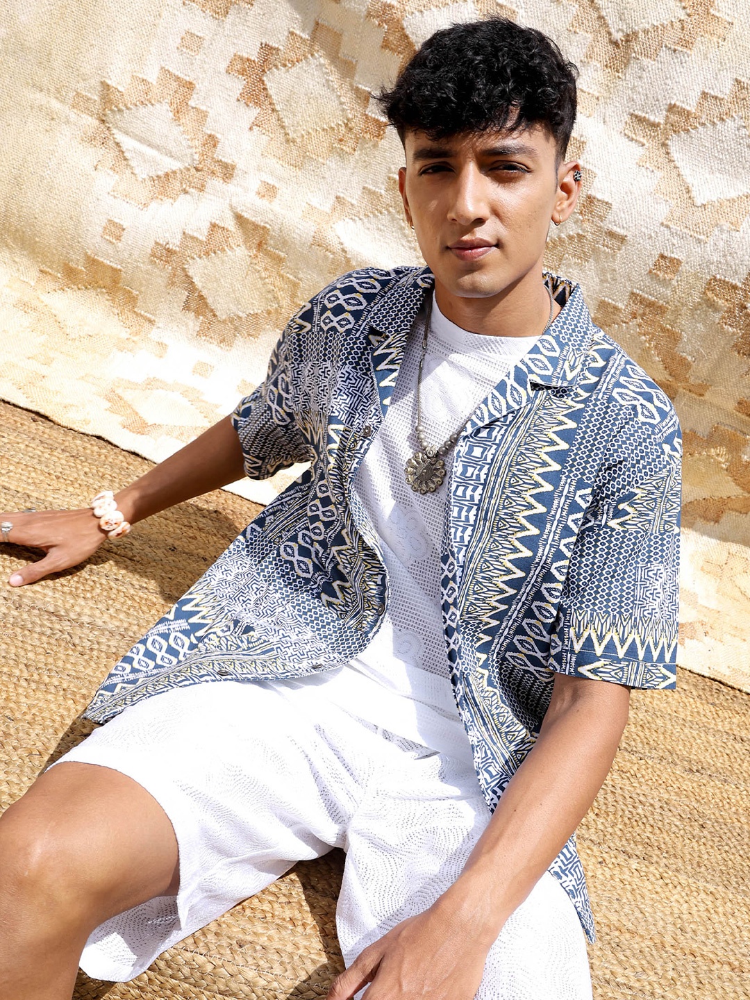 

The Indian Garage Co Men Relaxed Fit Indie Printed Resortwear Shirt, Blue