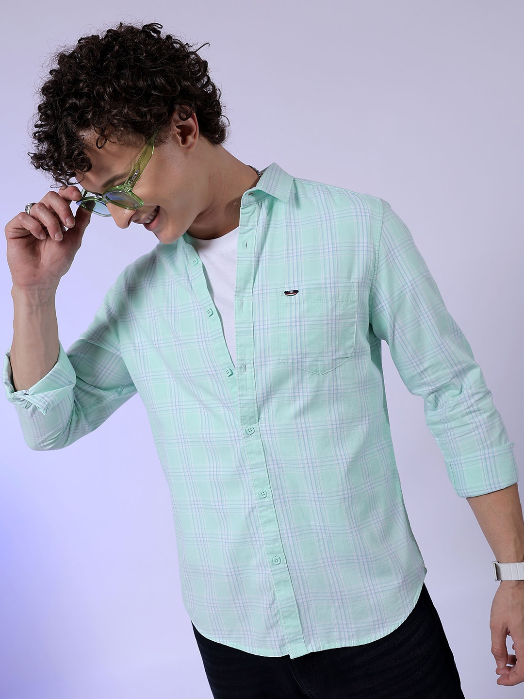 

The Indian Garage Co Slim Fit Tartan Checked Spread Collar Cotton Casual Shirt, Green