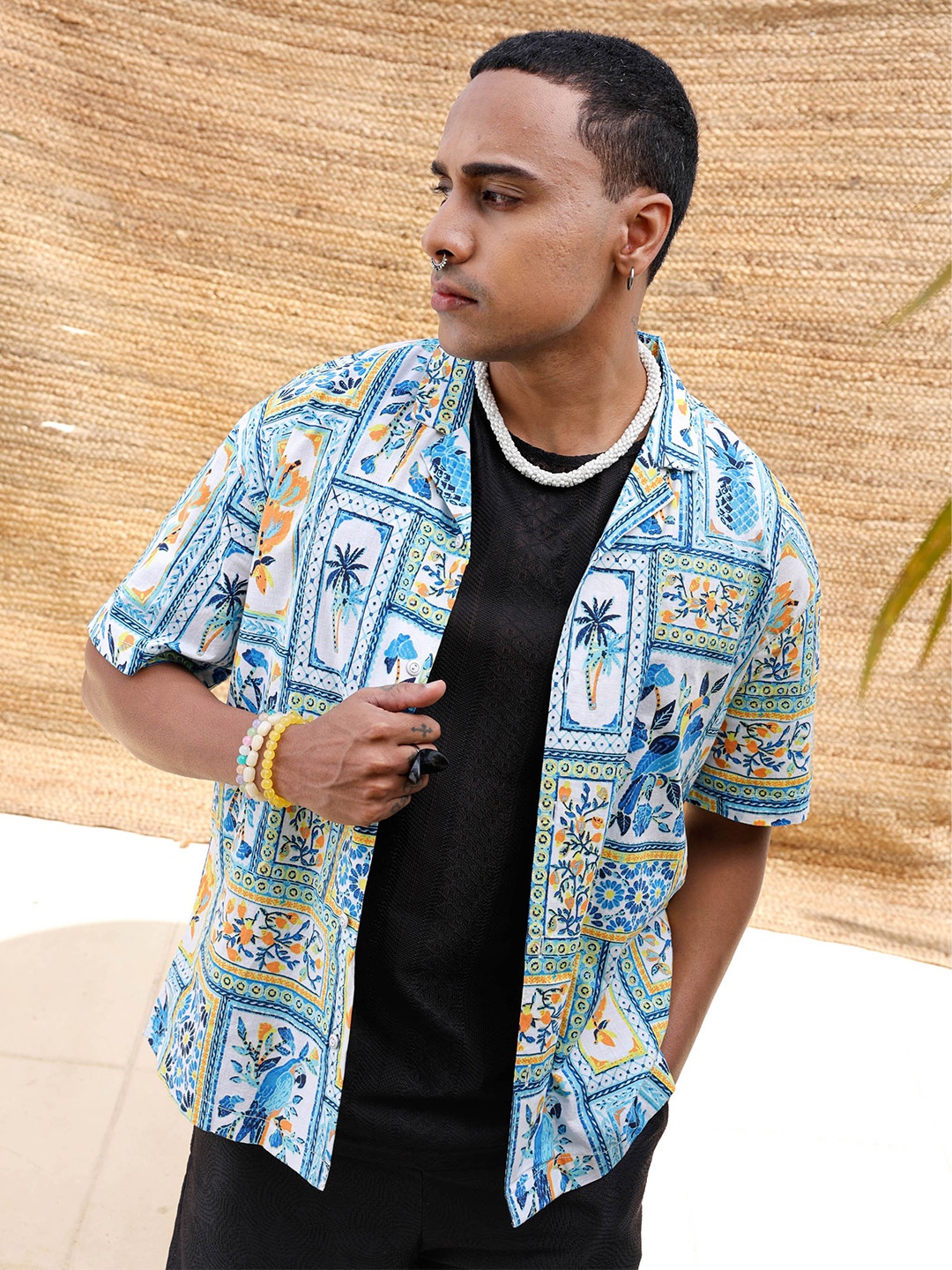 

The Indian Garage Co Men Relaxed Fit Indie Floral Printed Resortwear Shirt, White
