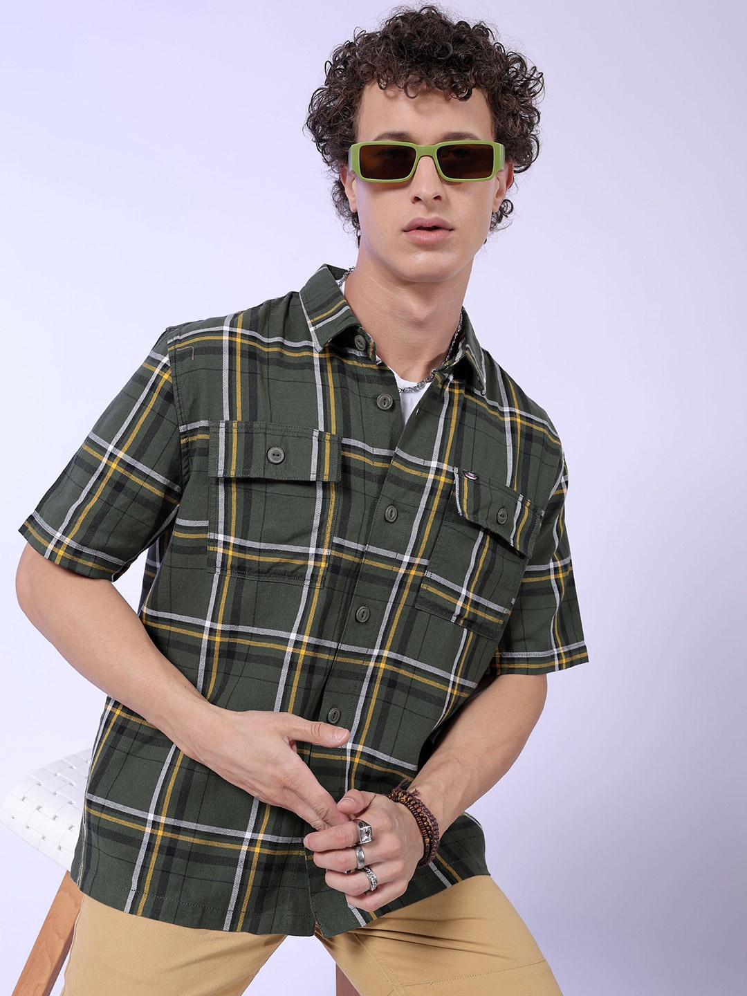 

The Indian Garage Co Tartan Checked Oversized Pure Cotton Casual Shirt, Green