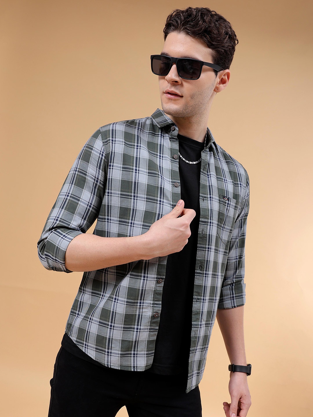 

The Indian Garage Co Slim Fit Tartan Checked Casual Pure Cotton Shirt, Green