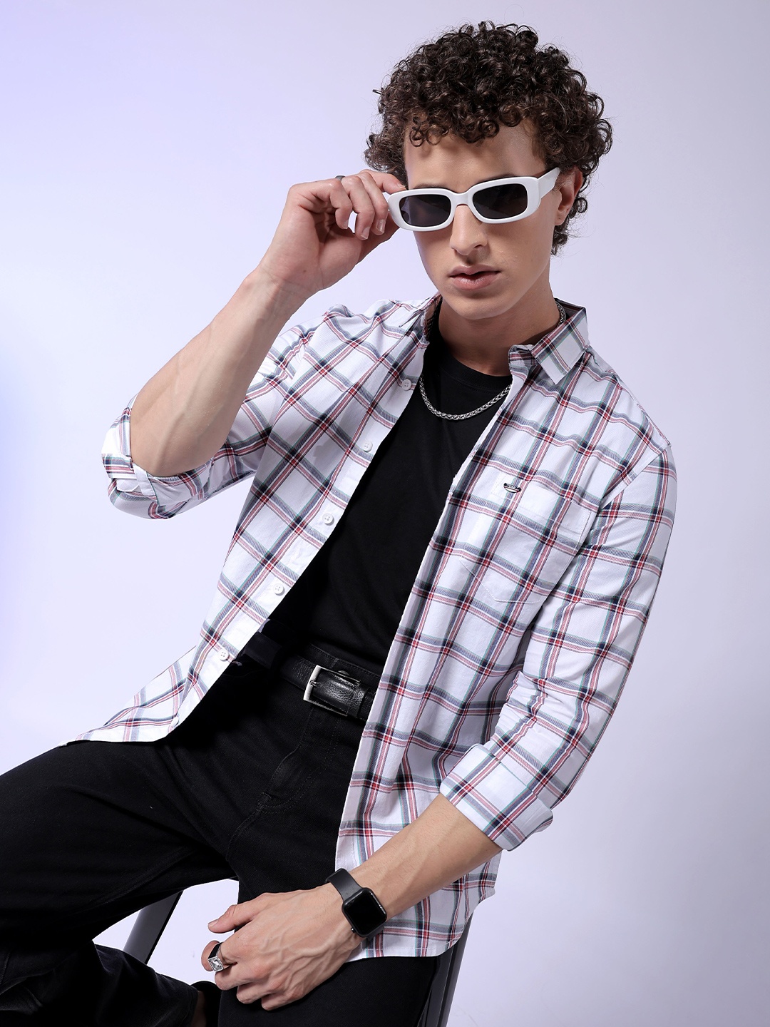 

The Indian Garage Co Slim Fit Tartan Checked Casual Pure Cotton Shirt, White
