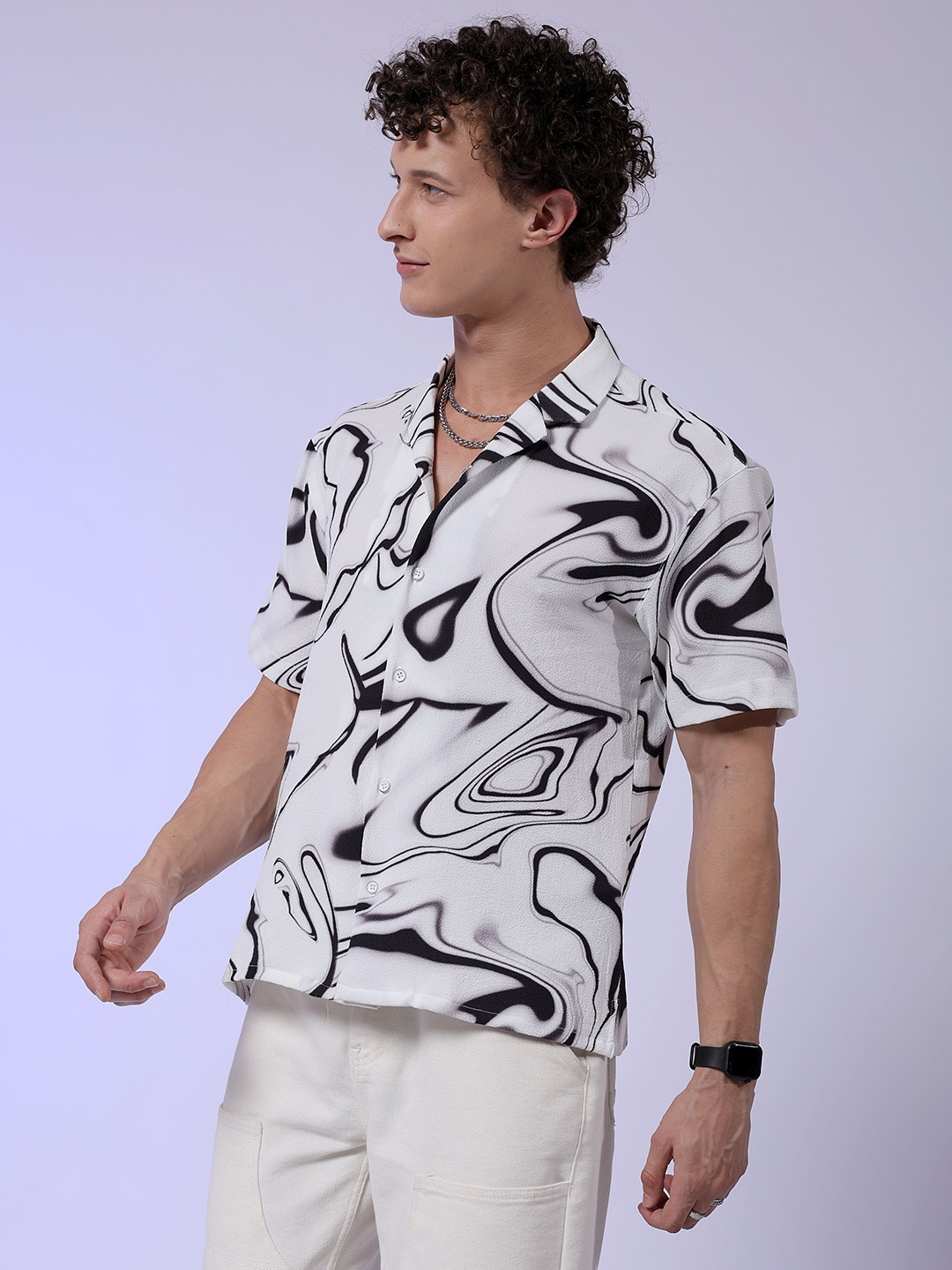 

The Indian Garage Co White Abstract Printed Casual Shirt