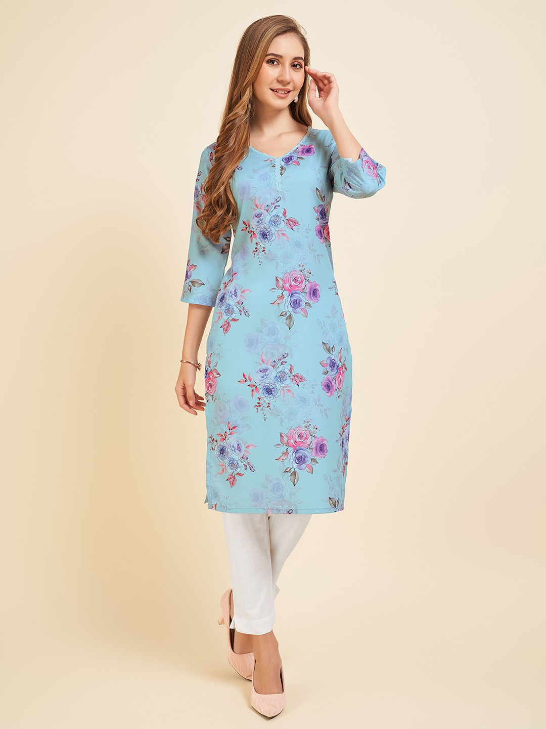 

Rekha Maniyar Floral Printed Straight Kurta, Blue