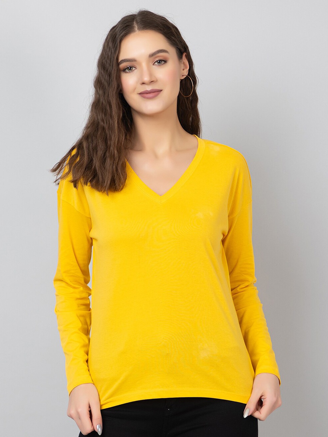 

Chemistry V-Neck Pure Cotton T-shirt, Yellow