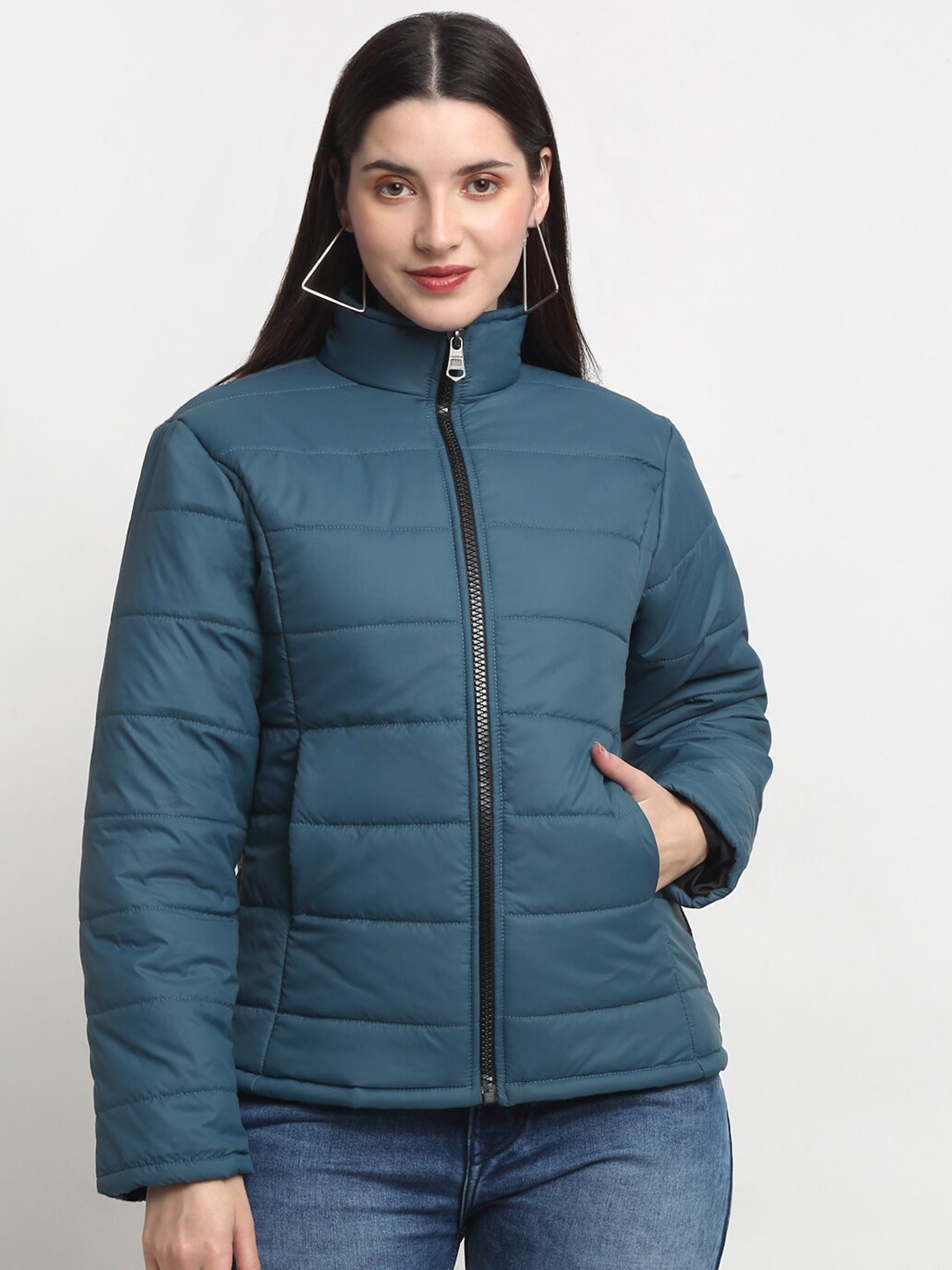 

KLOTTHE Stand Collar Quilted Jackets, Blue