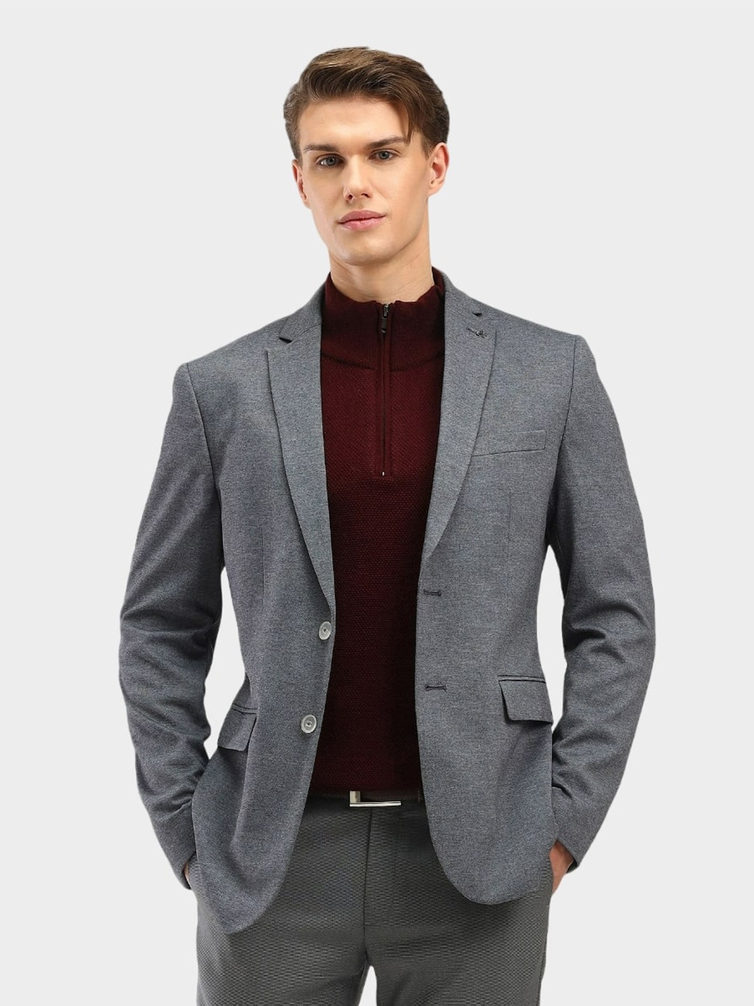 Arrow Men Slim-Fit Notched Lapel Long Sleeves Single Breasted Blazer, Grey