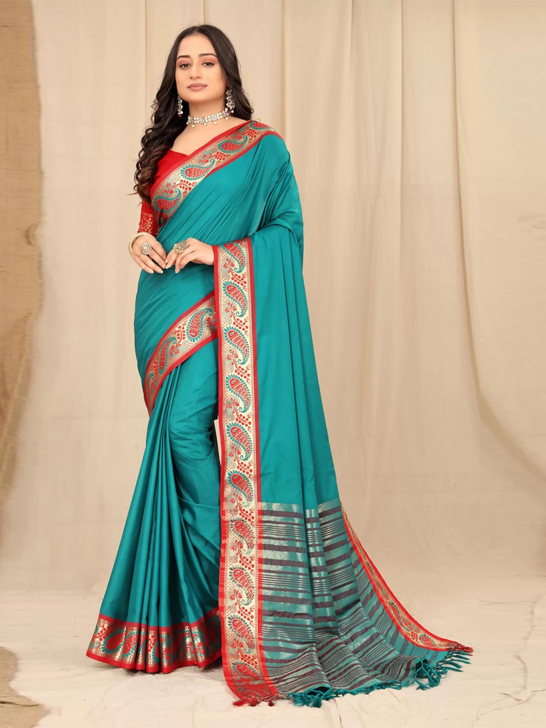 

Spetila Woven Design Zari Saree, Teal