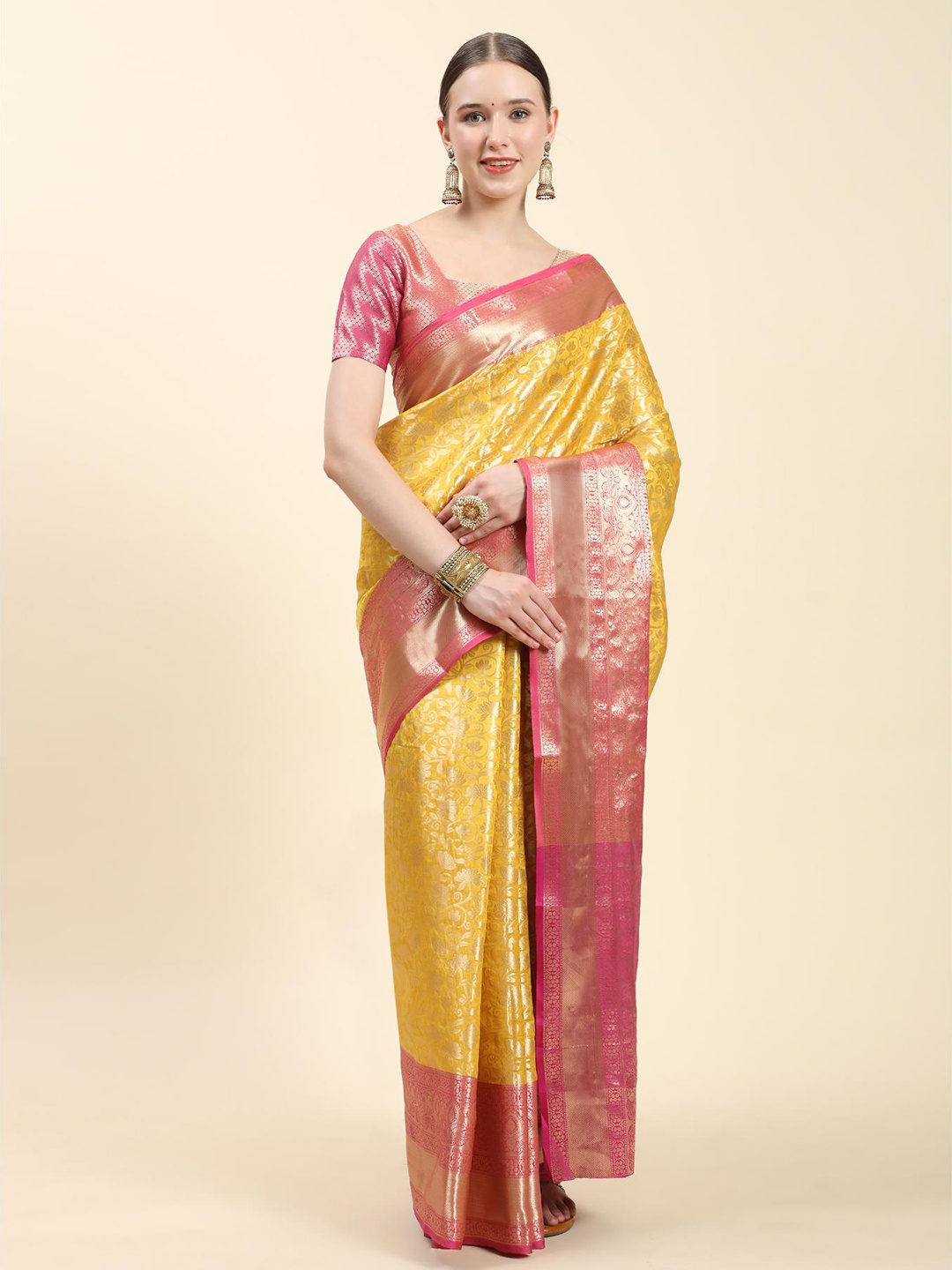 

Spetila Woven Design Zari Pure Silk Banarasi Saree, Yellow