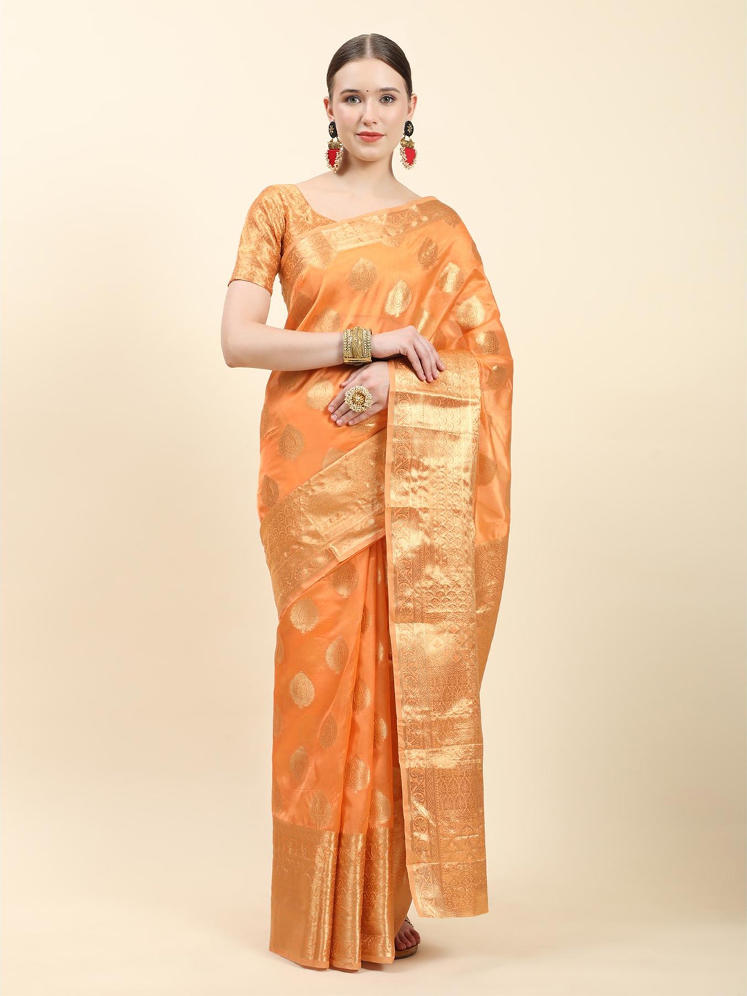 

Spetila Floral Woven Design Zari Banarasi Saree, Orange