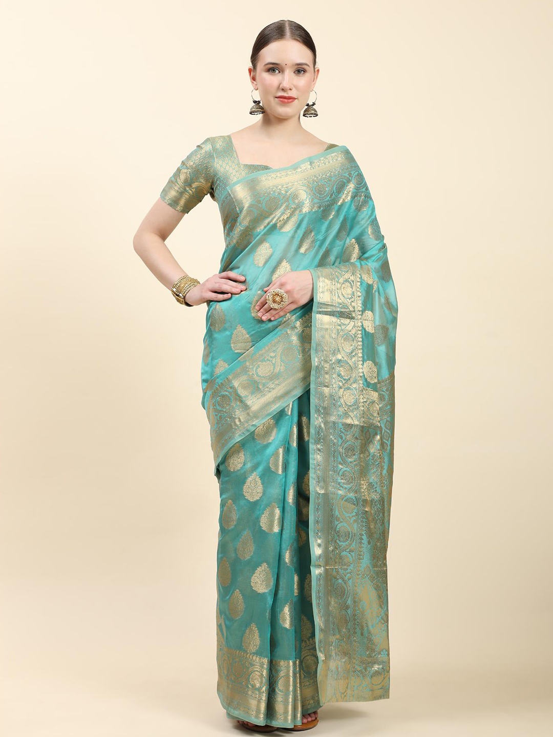 

Spetila Woven Design Zari Organza Banarasi Saree, Blue