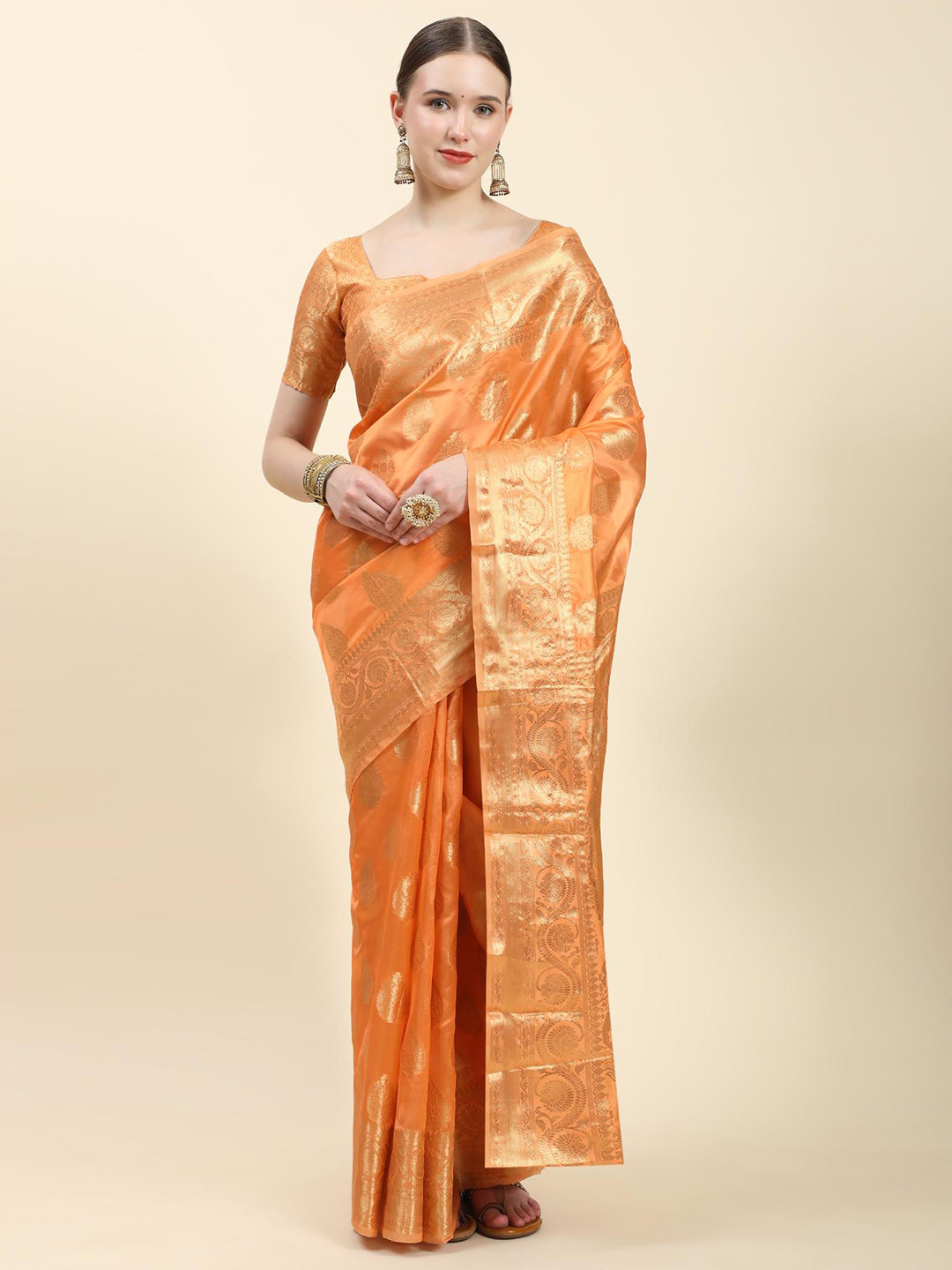 

Spetila Floral Woven Design Zari Banarasi Saree, Orange