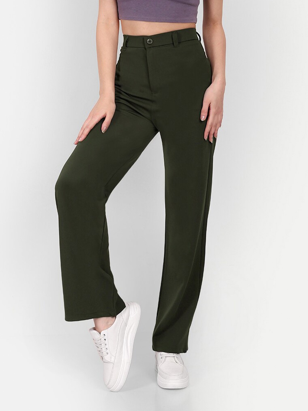 

Next One Women Smart Loose Fit High-Rise Trousers, Olive