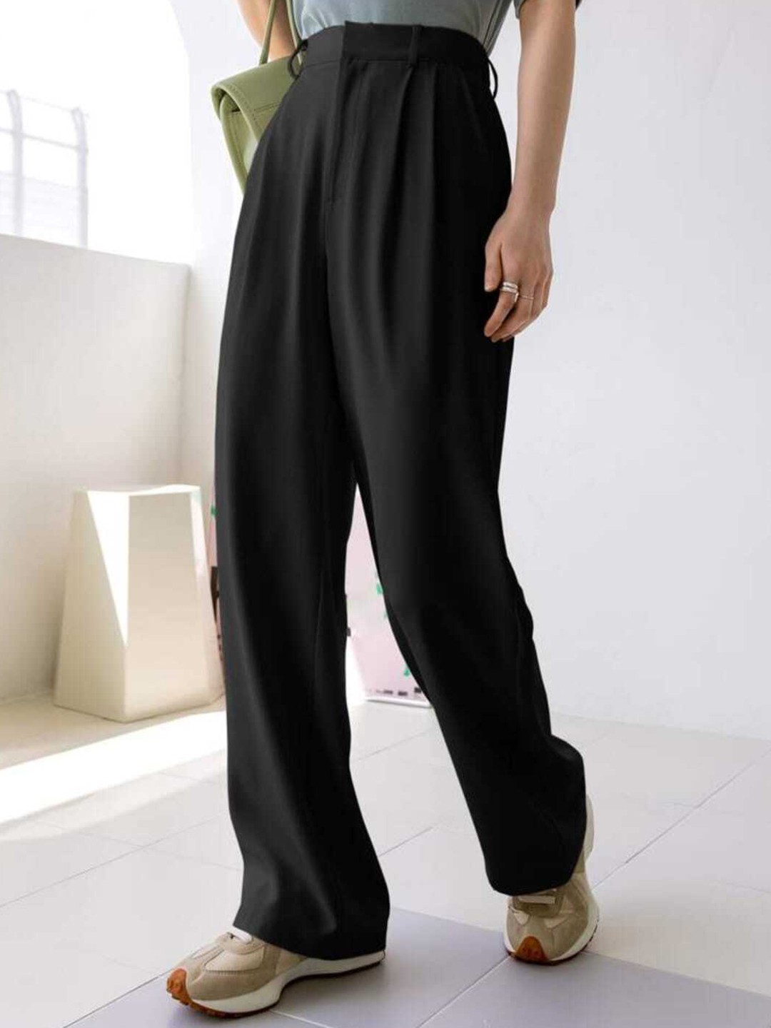

Next One Women High-Rise Pleated Korean Trousers, Black
