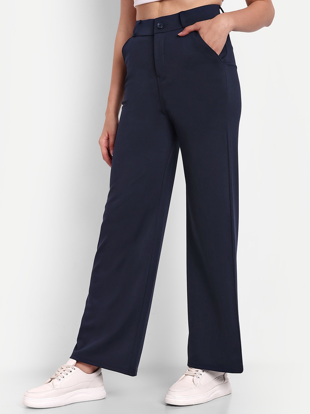 

Next One Smart Loose fit High-Rise Easy Wash Formal Knitted Regular Trousers, Navy blue