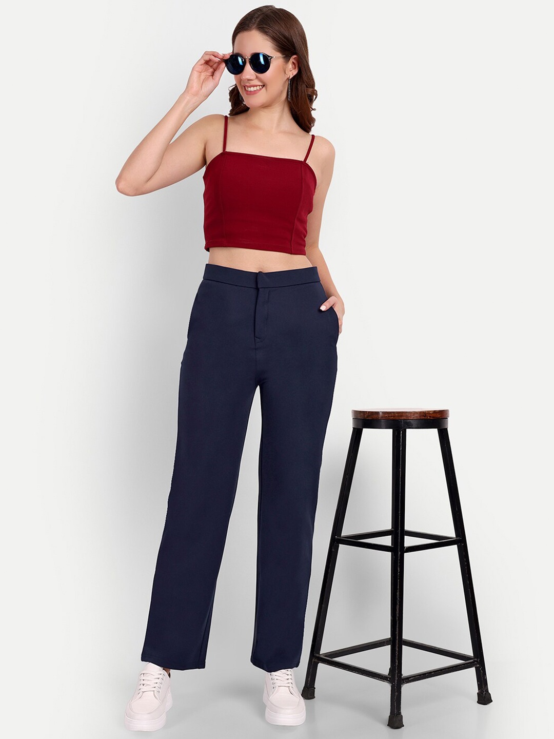 

Next One Women Smart Loose Fit High-Rise Trousers, Navy blue