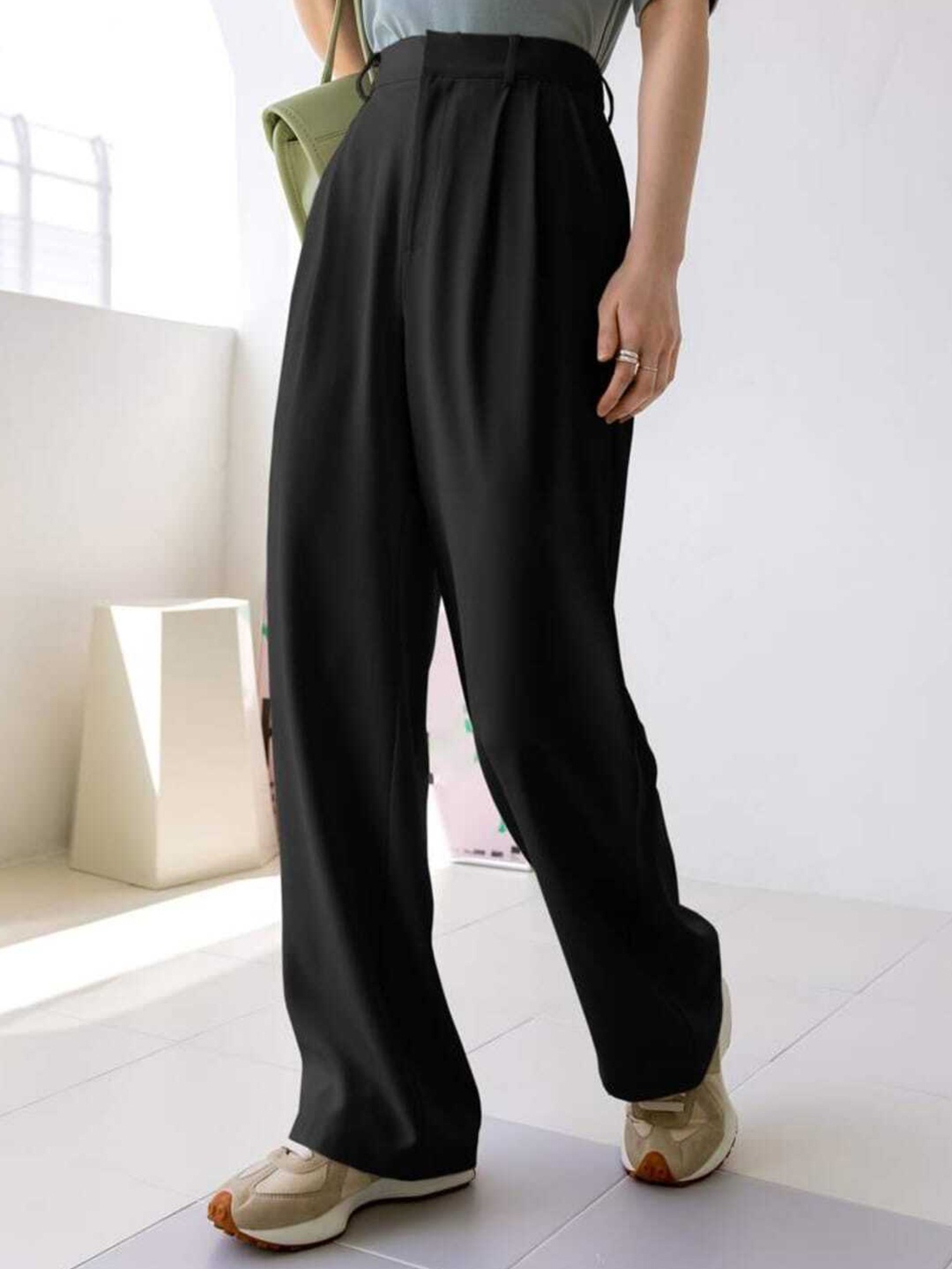 

Next One Women High-Rise Pleated Korean Trousers, Black