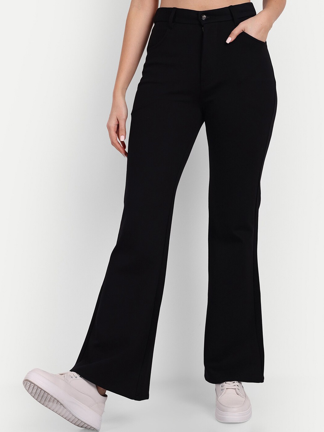 

Next One Women Smart Flared High-Rise Cotton Bootcut Trousers, Black