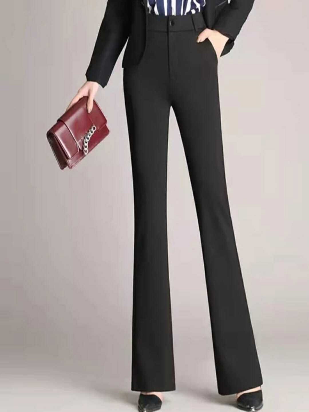 

Next One Women Smart Flared High-Rise Easy Wash Trousers, Black