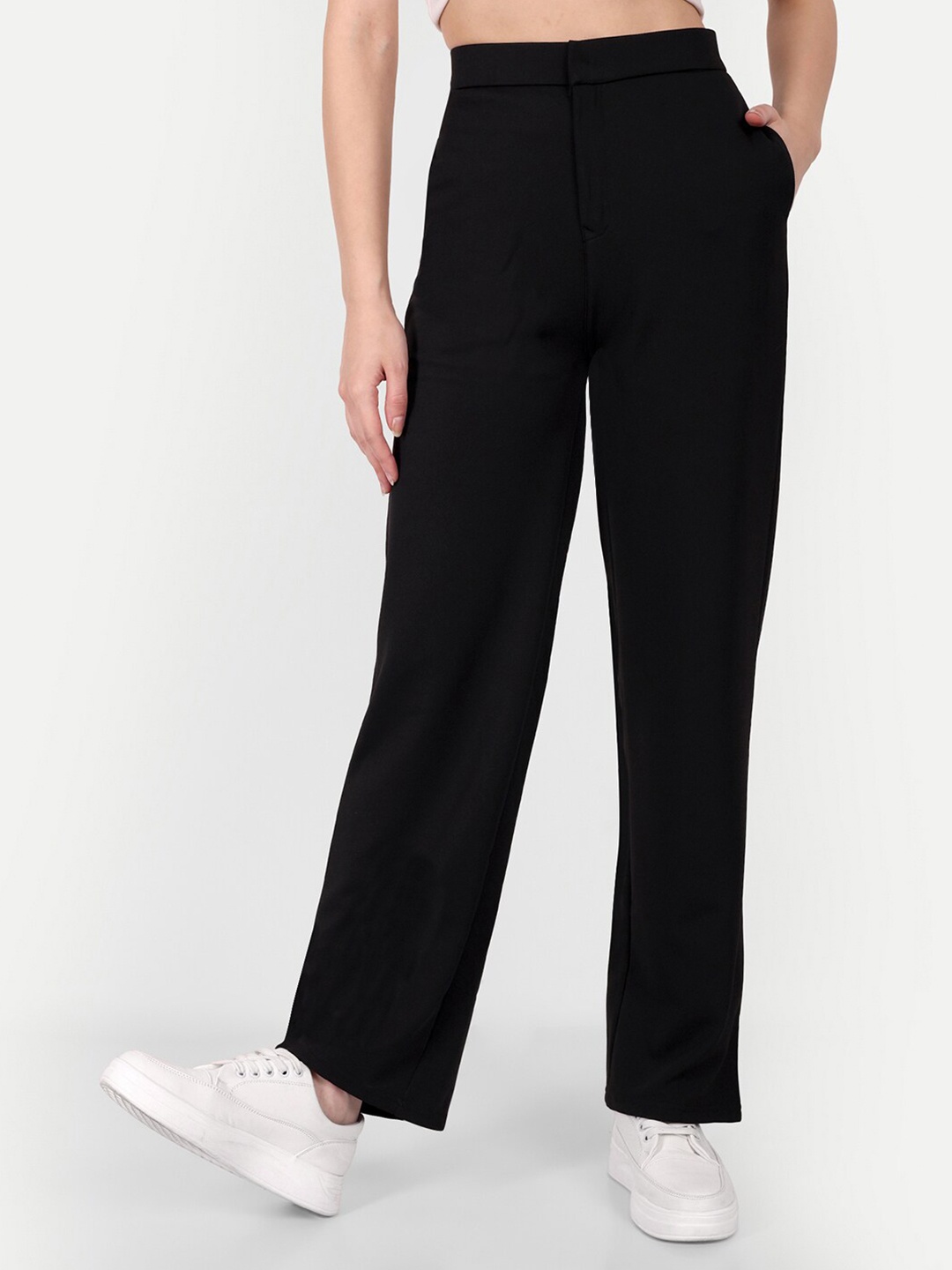 

Next One Women Smart Loose Fit High-Rise Trousers, Black