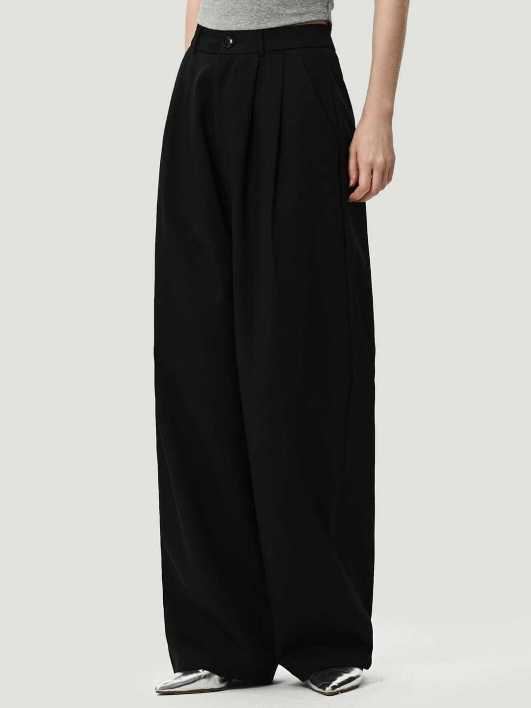 

Next One Women High-Rise Pleated Korean Trousers, Black