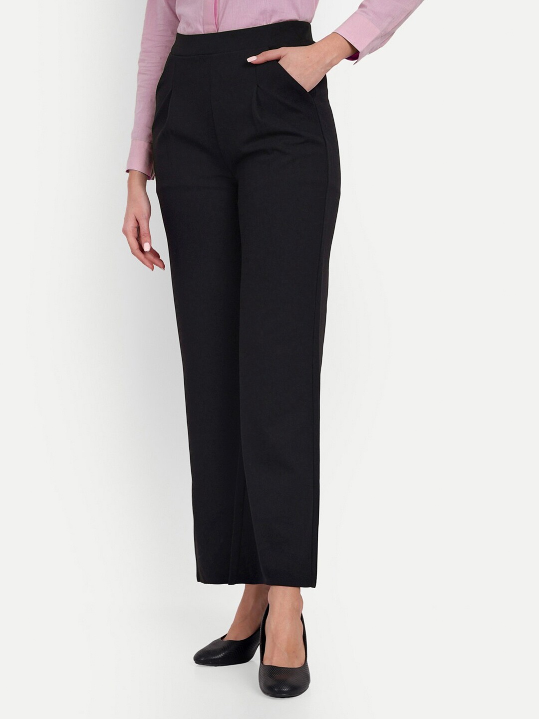 

Next One Women Smart Loose Fit High-Rise Easy Wash Pleated Trousers, Black