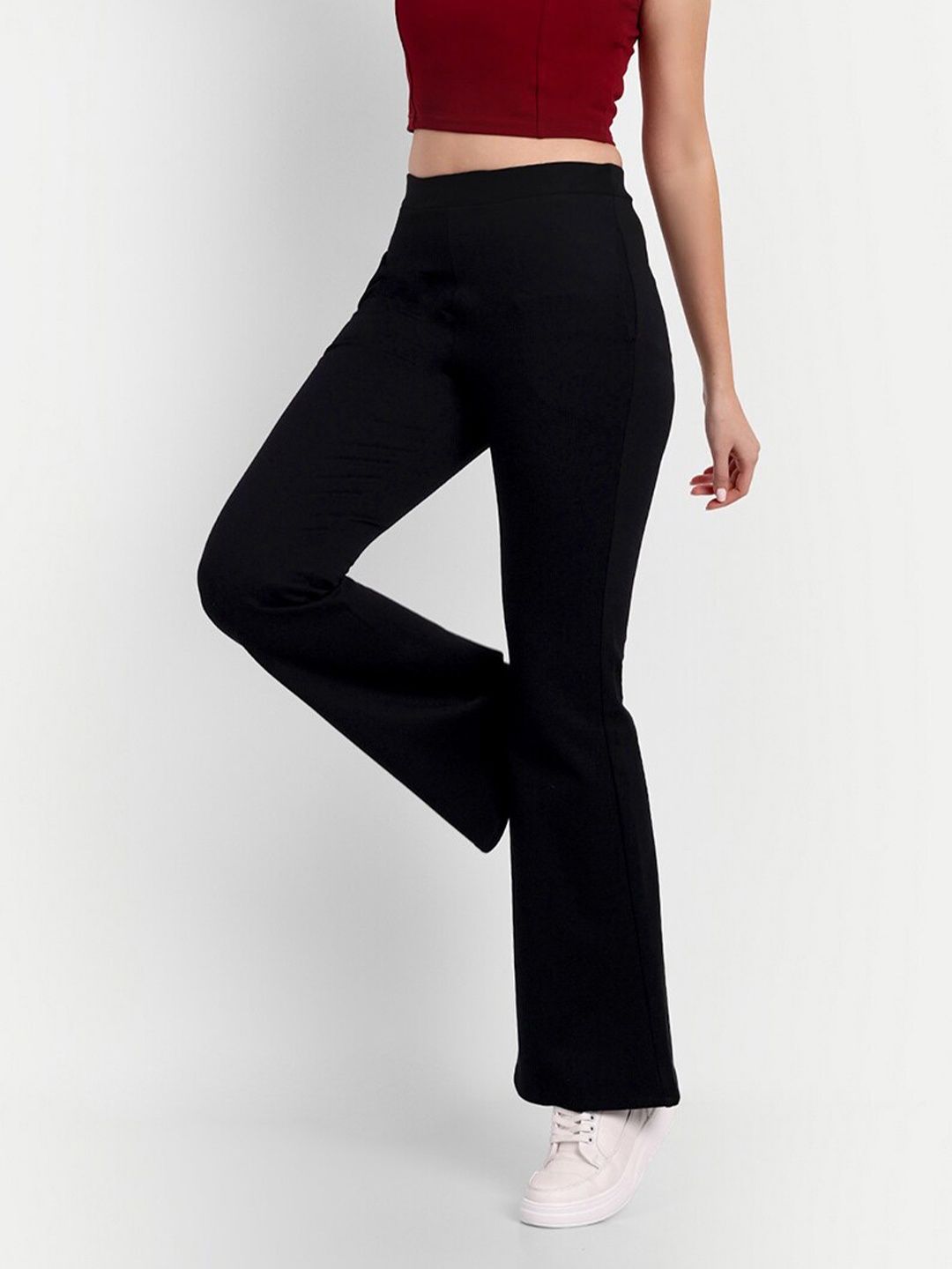 

Next One Women Smart Flared High-Rise Easy Wash Trousers, Black