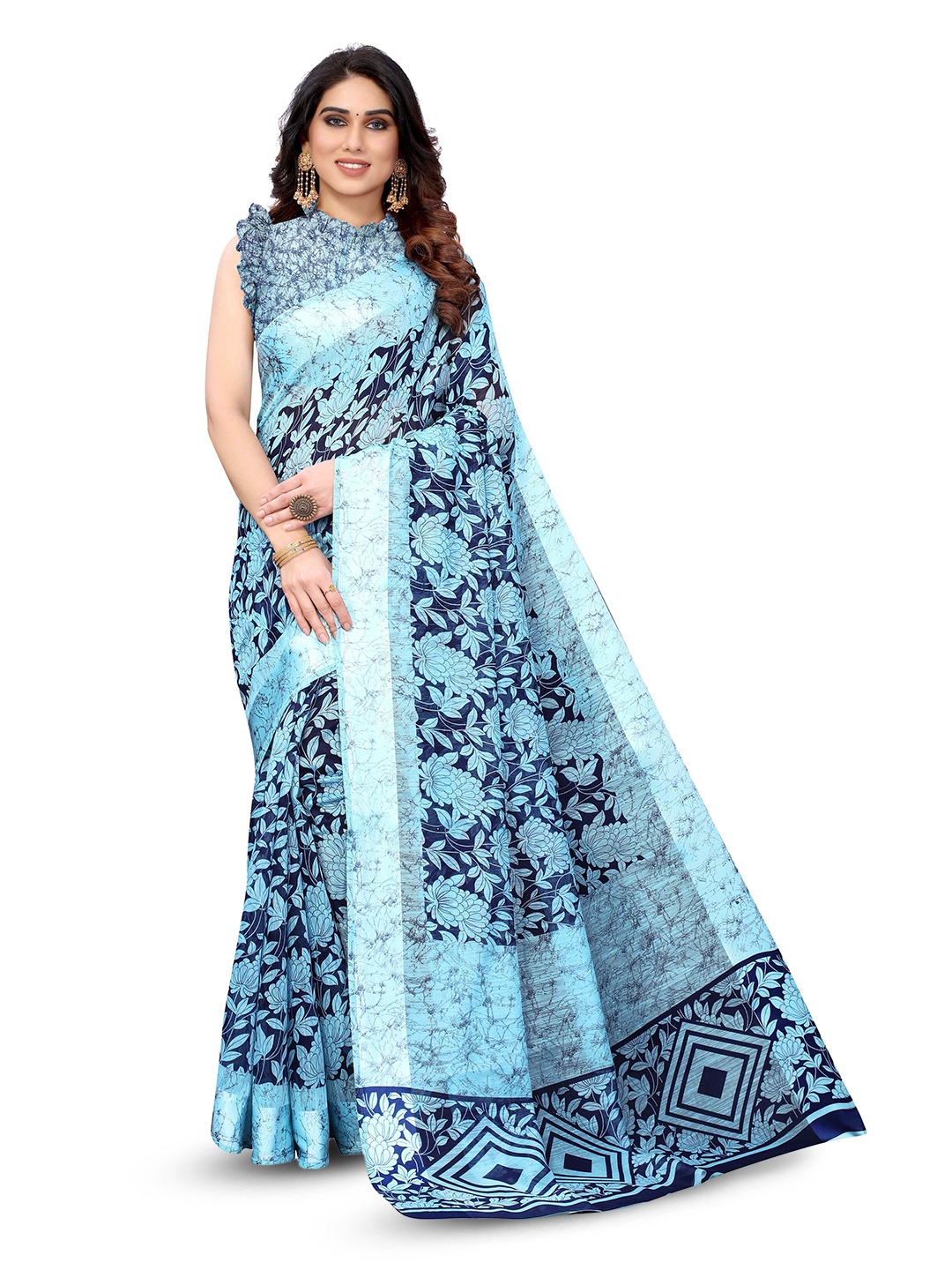 

KALINI Floral Printed Saree, Blue