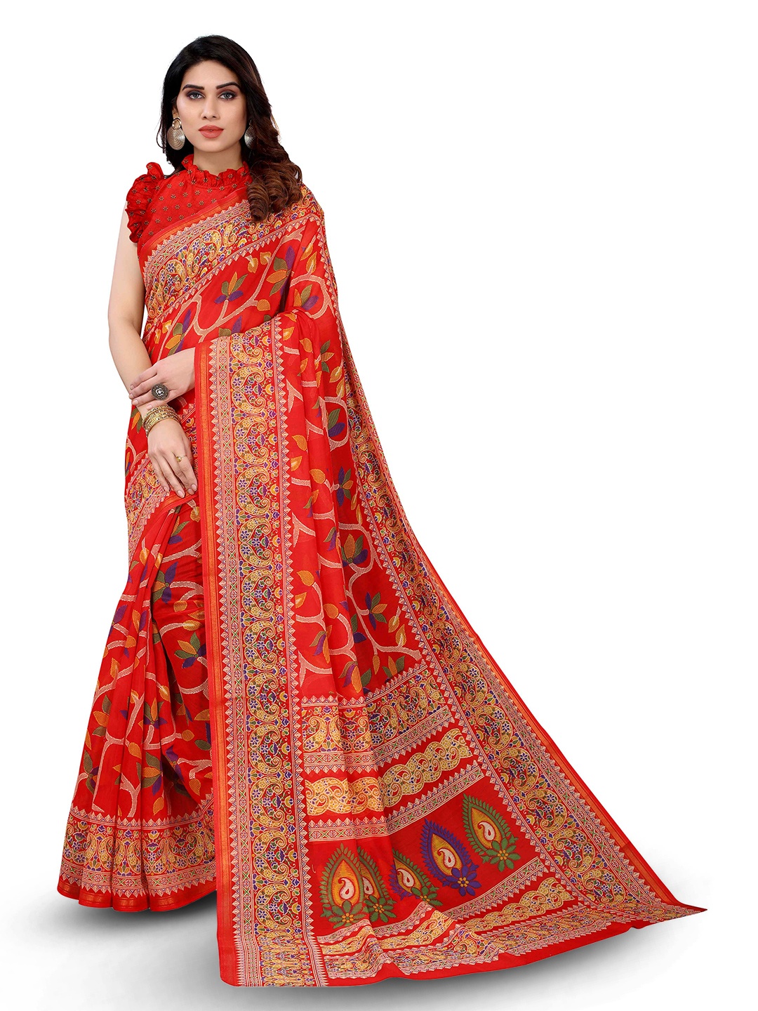 

KALINI Ethnic Motifs Printed Saree, Red