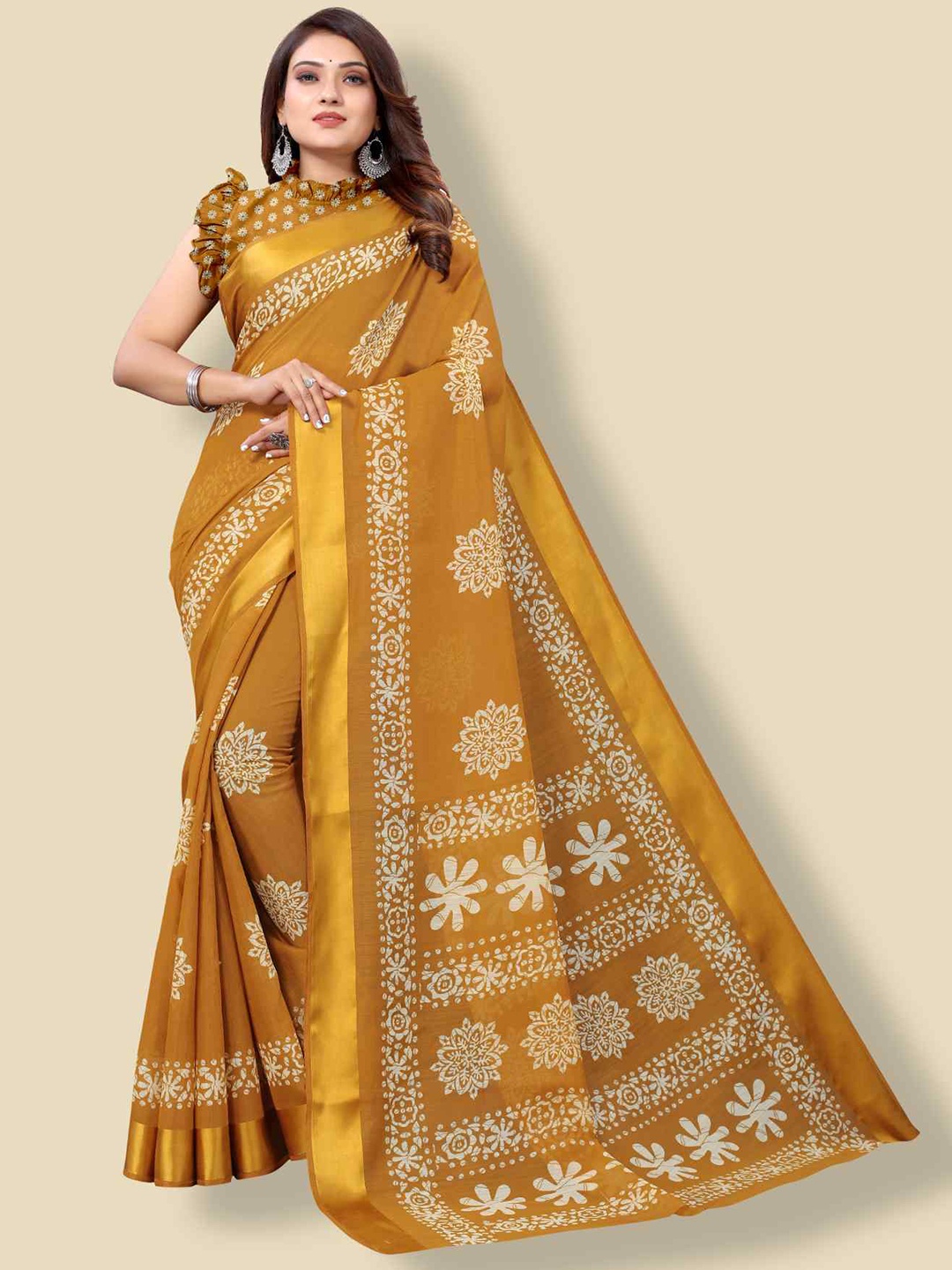 

KALINI Ethnic Motifs Printed Art Silk Saree, Mustard