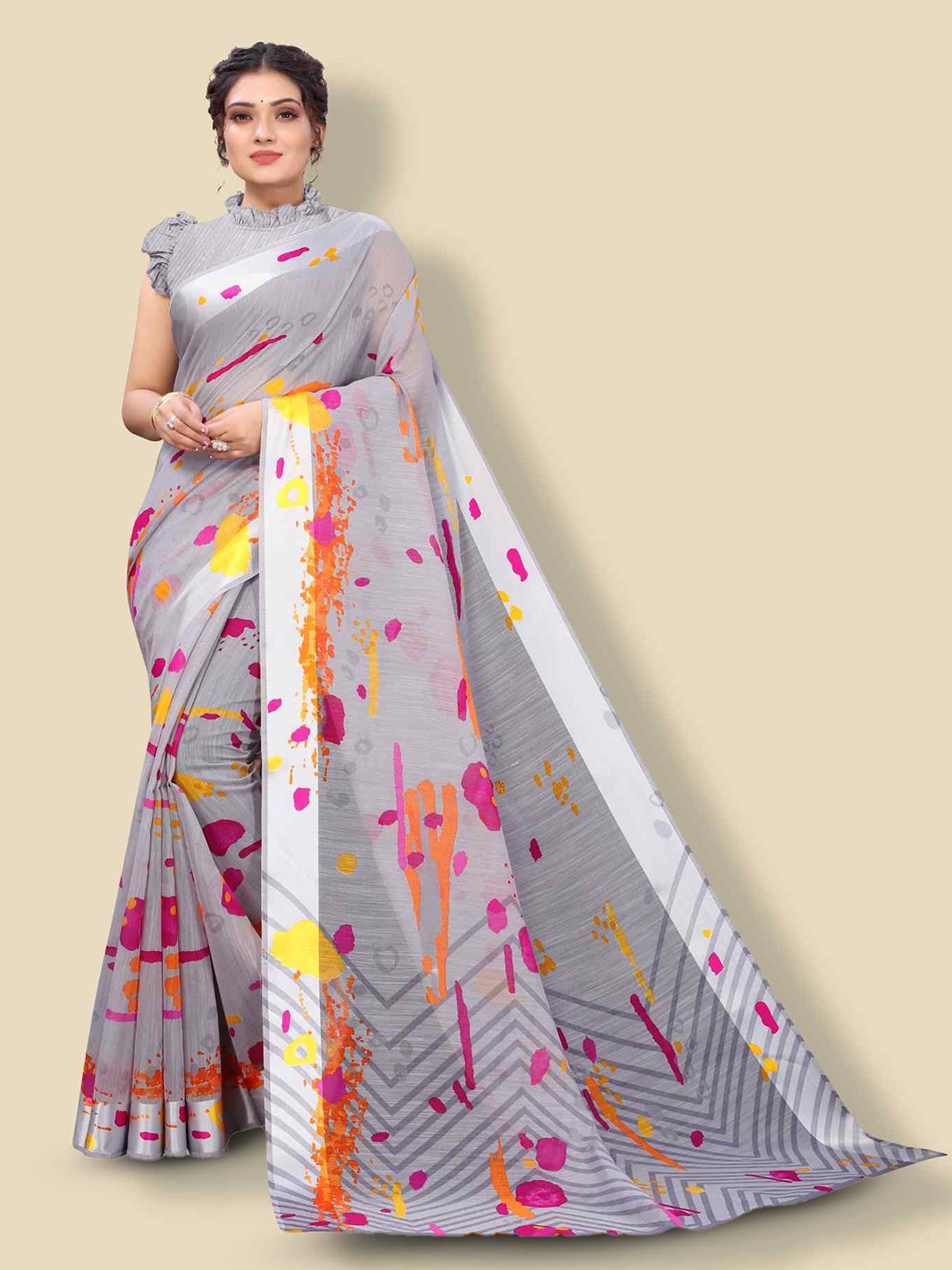 

KALINI Abstract Printed Saree, Grey