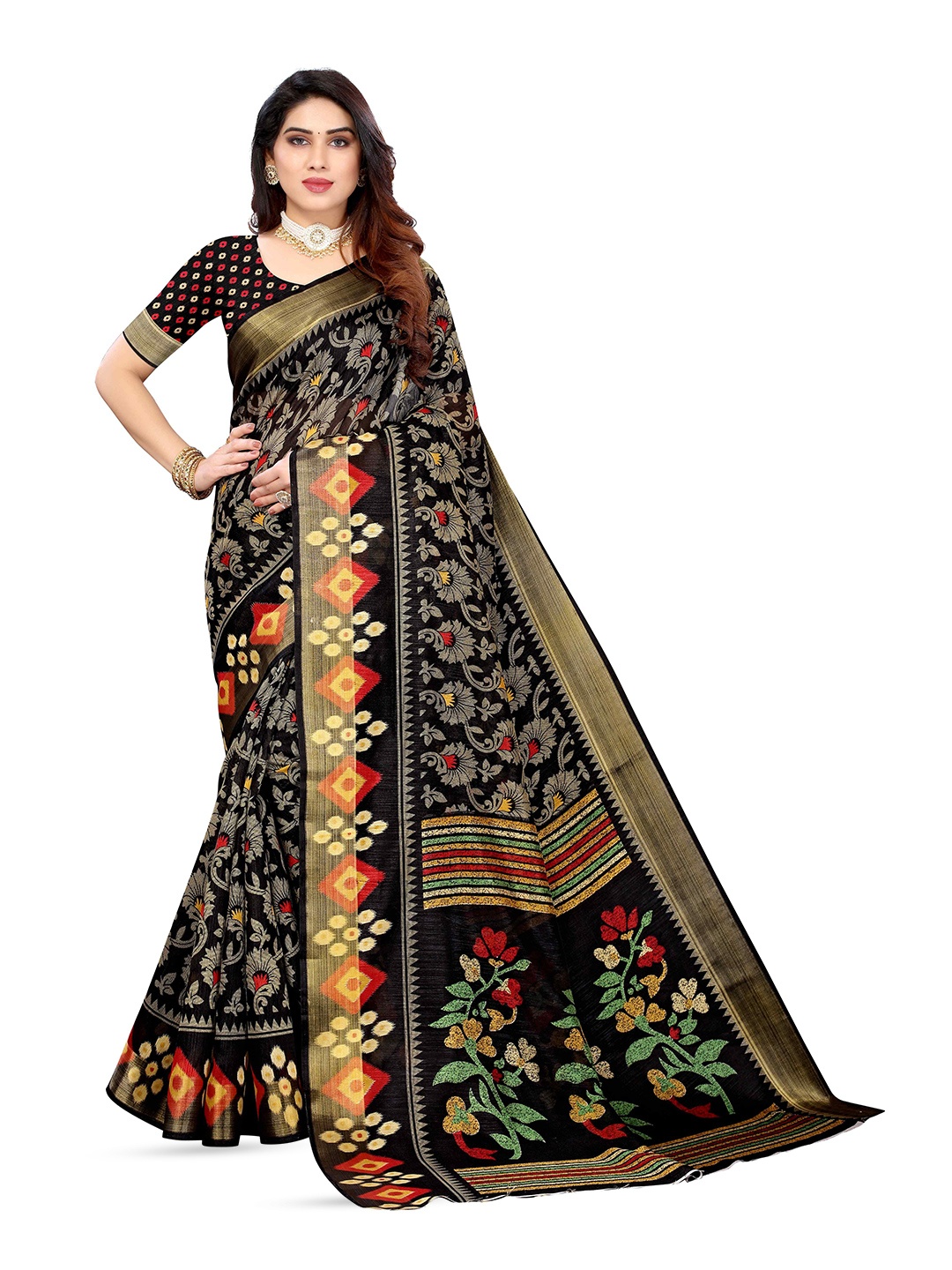 

KALINI Floral Printed Saree, Black