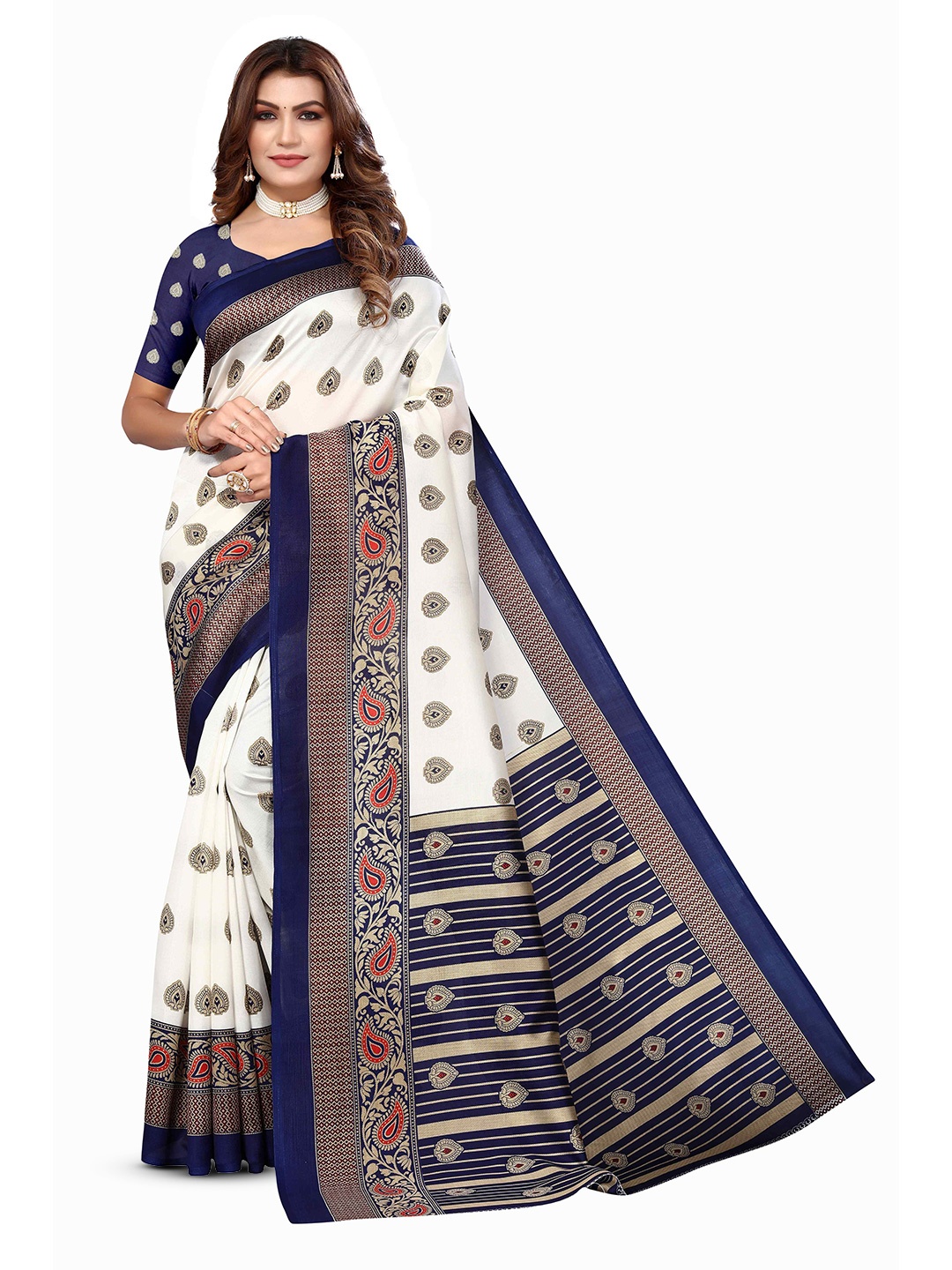 

KALINI Ethnic Motifs Printed Saree, White