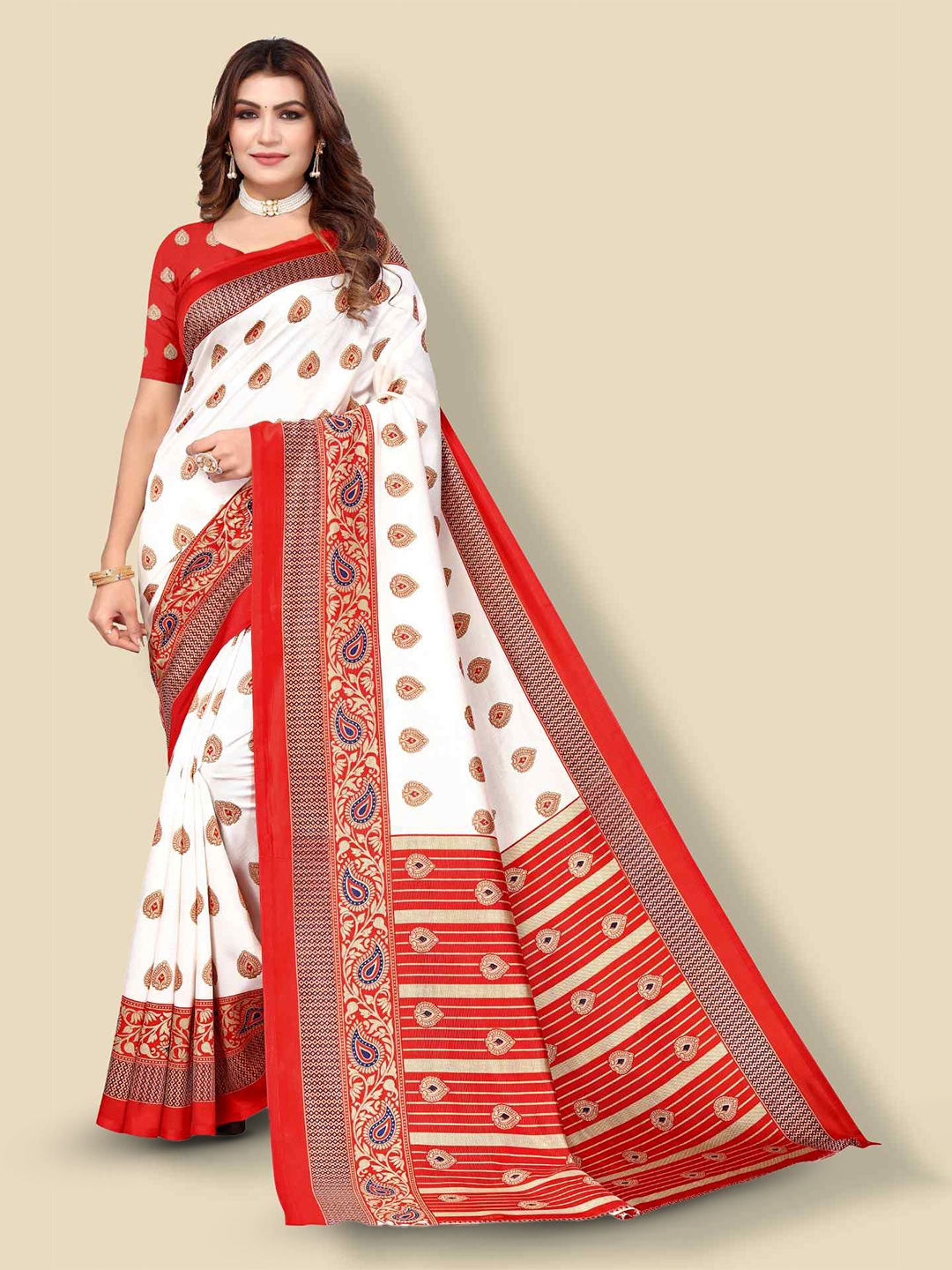

KALINI Ethnic Motifs Printed Saree, White