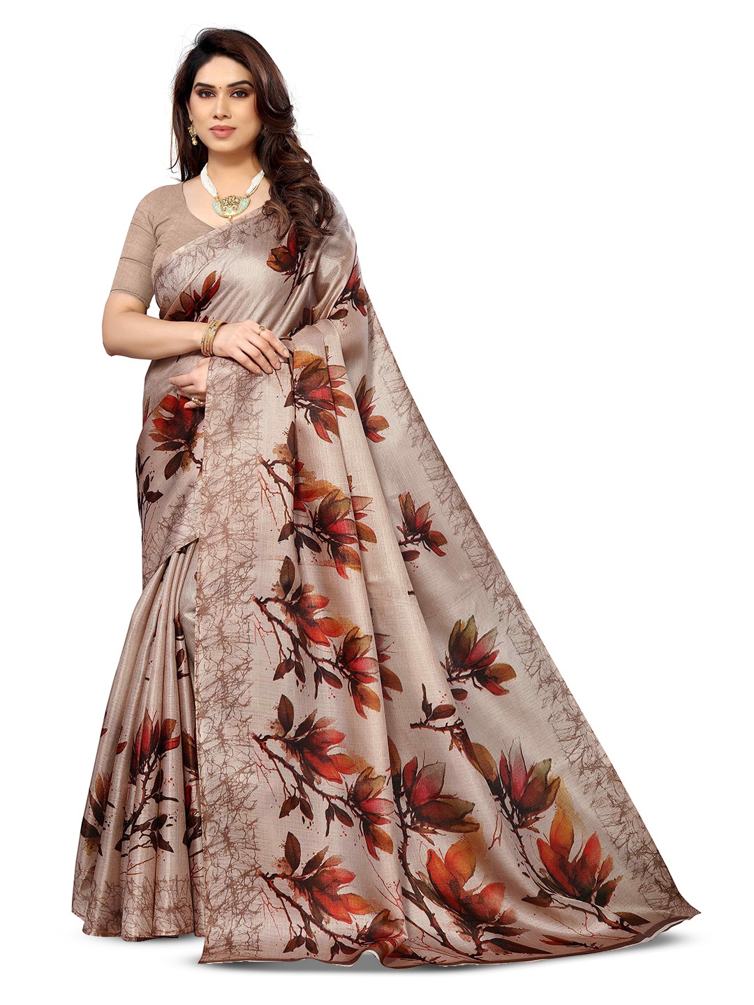 

KALINI Floral Printed Saree, Brown