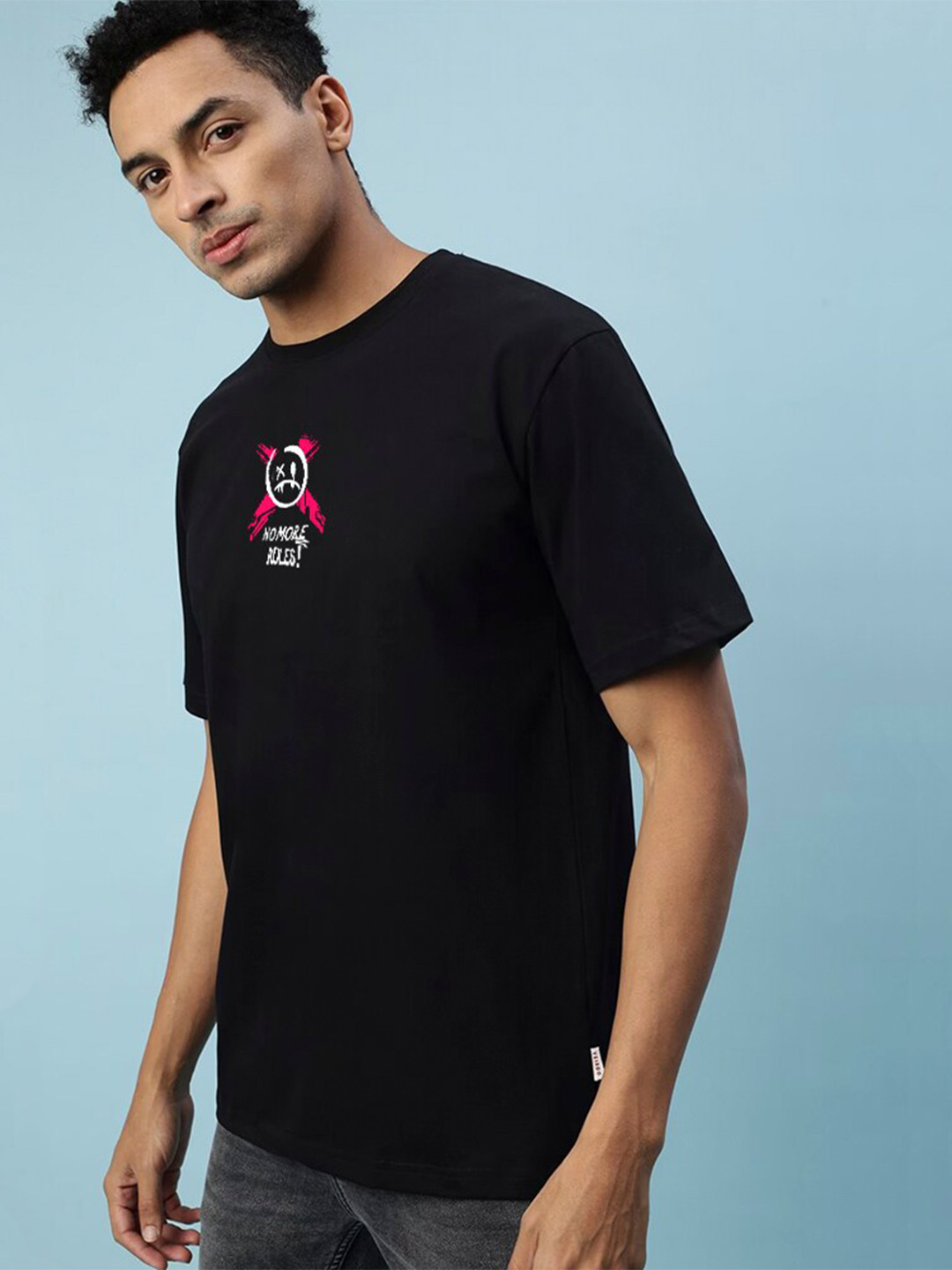 

Eyebogler Printed Round Neck Short Sleeves Cotton Casual T-shirt, Black