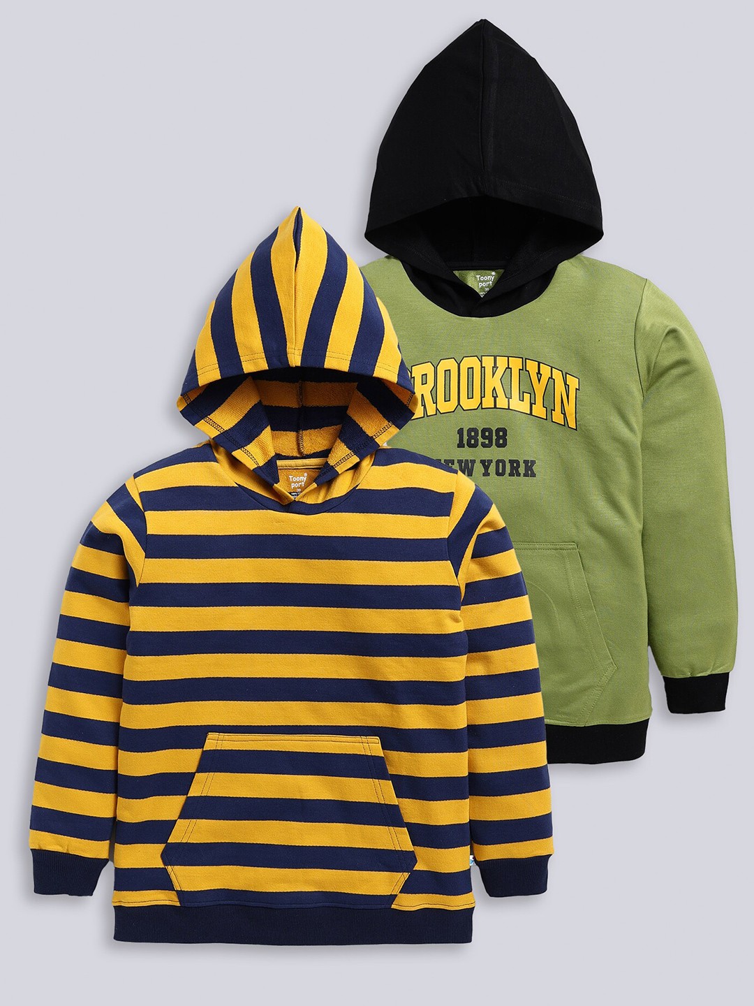 

Toonyport Kids Pack of 2 Striped Hooded Pullover Sweatshirt, Green
