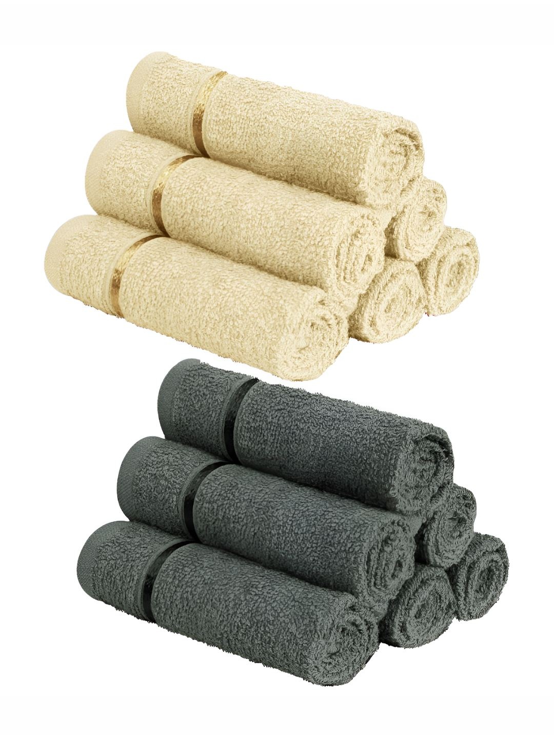 

Story@home Beige & Grey 12 Pieces Cotton 450 GSM Face Towels